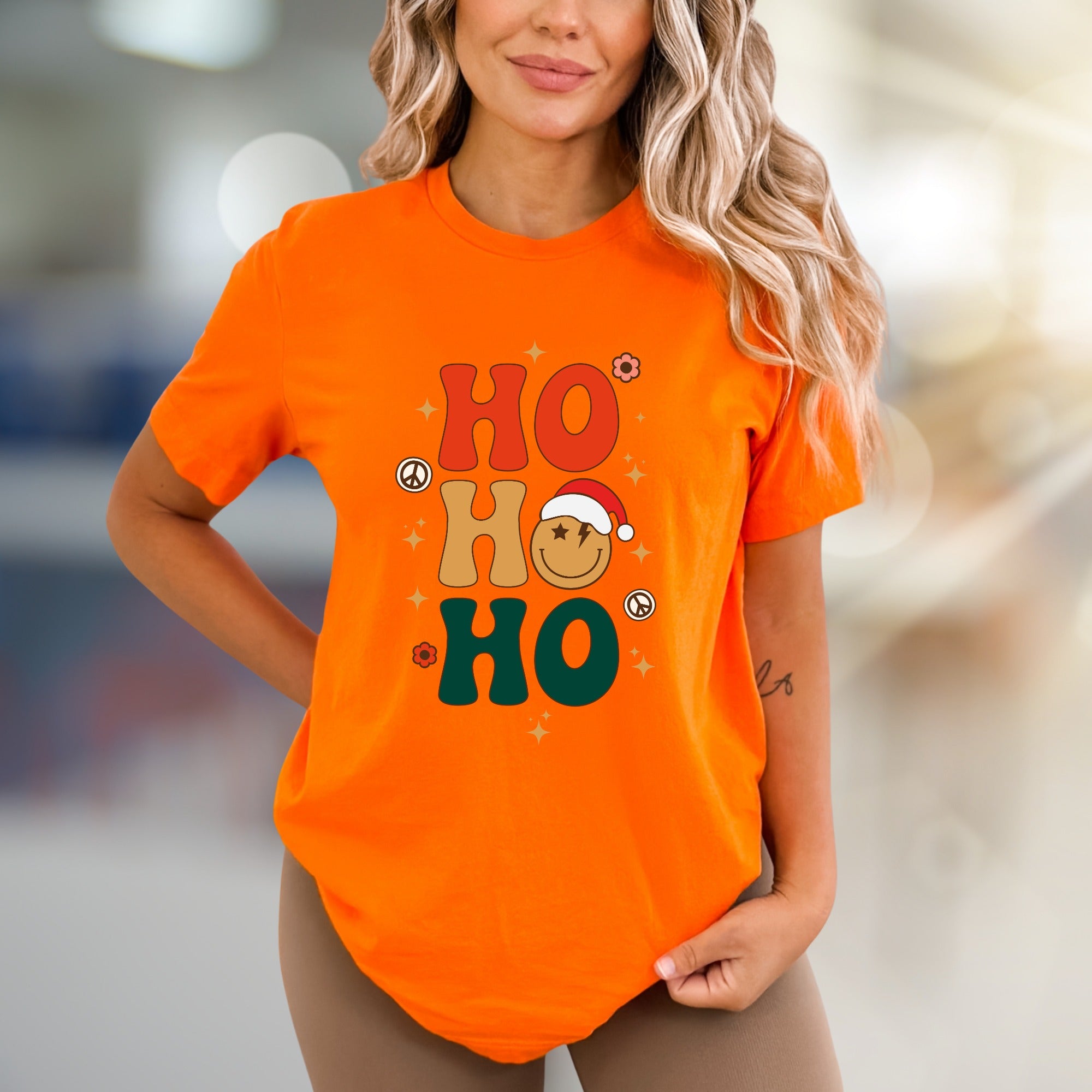 "HO HO HO" Retro Christmas Graphic Tee, a Festive Vibe for Holiday Lovers