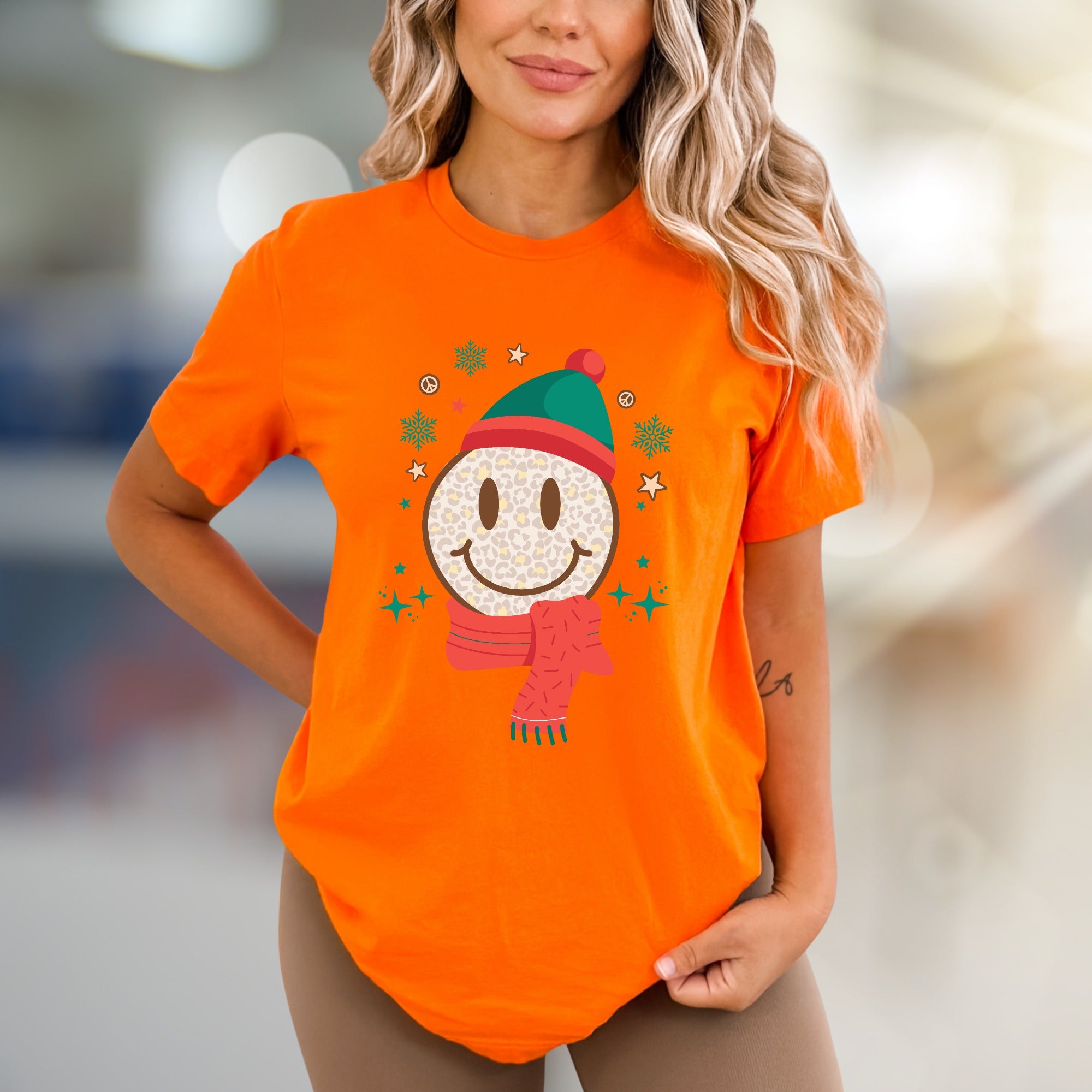 Leopard Smile Face Graphic Tee, a Festive Holiday Vibe for Everyone