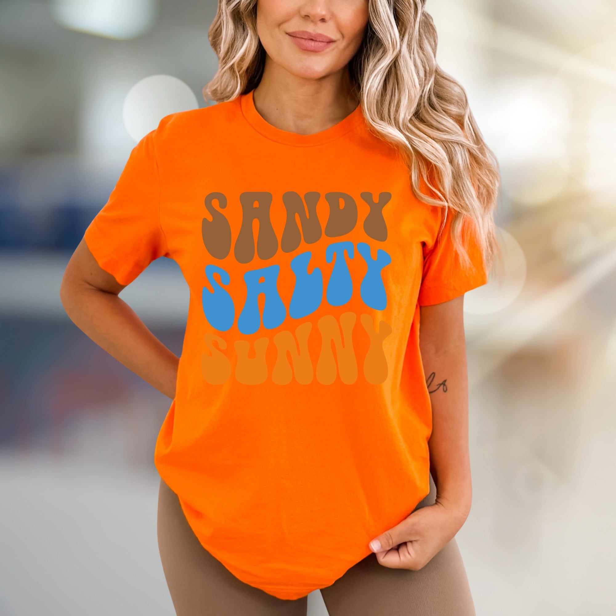 "Sandy Salty Sunny" Retro Summer Graphic Tee, a Beach Lover's Relaxed Pick