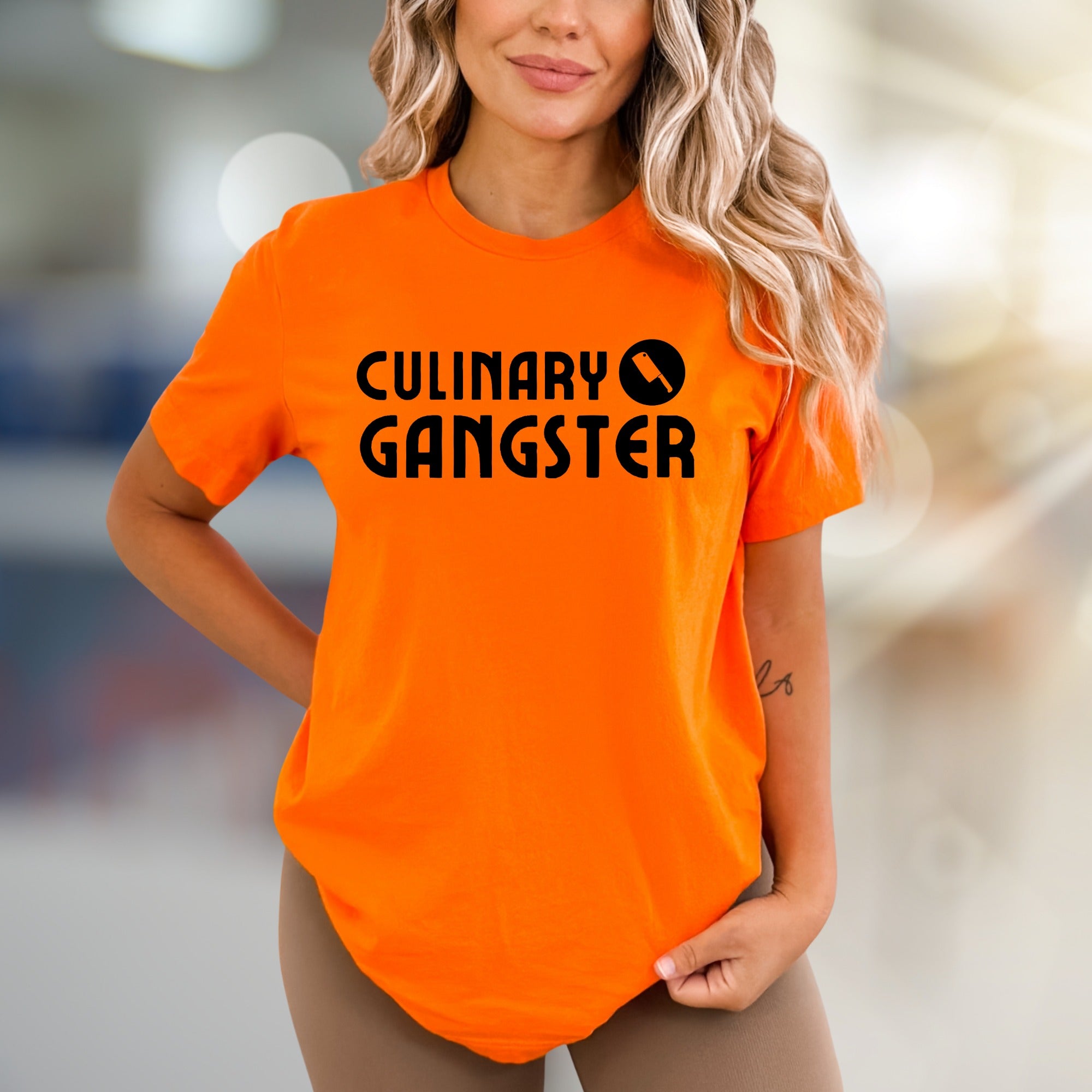 "Culinary Gangster" Chef Knife Graphic Tee, a Foodie Pick for Kitchen Enthusiasts