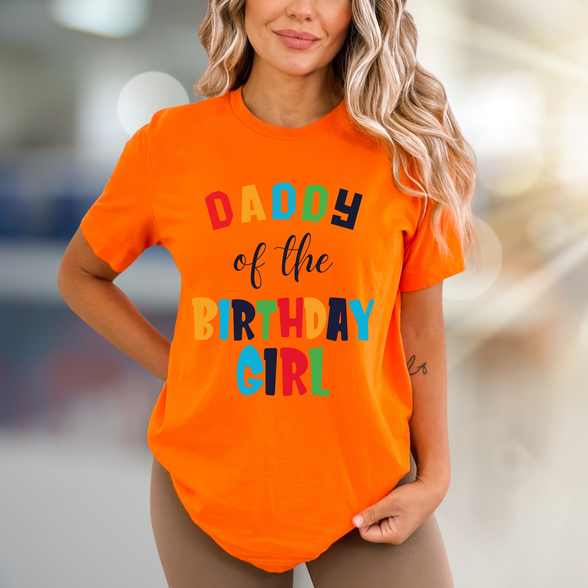 "DADDY of the BIRTHDAY GIRL" Colorful Block Letters Graphic Tee, a Celebration Pick for Fathers and Family