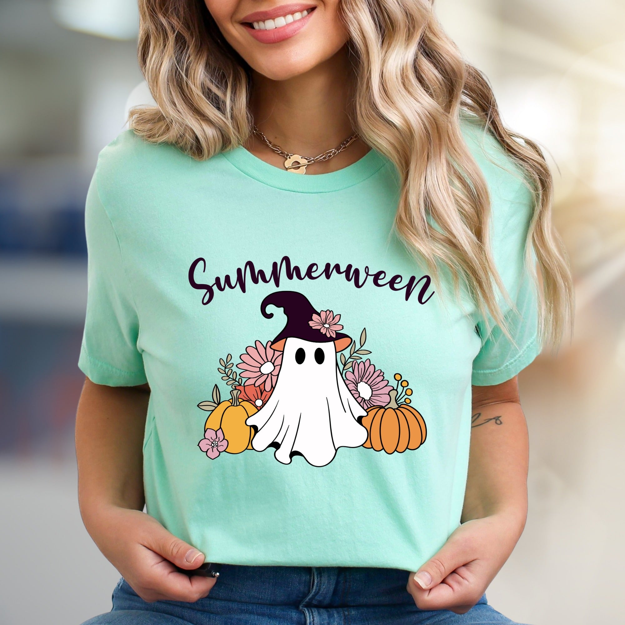 "Summerween" Spooky Cute Ghost Graphic Tee, a Whimsical Autumn Pick for Halloween Lovers