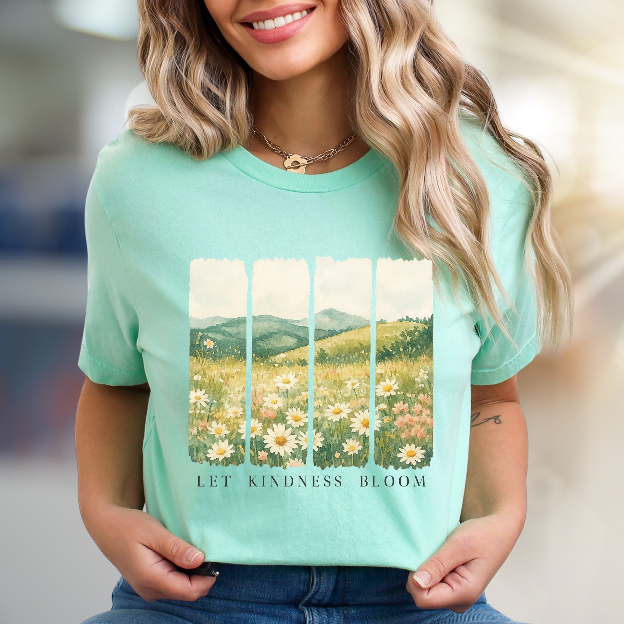"Let Kindness Bloom" Meadow Graphic Tee, a Nature-Inspired Pick for Uplifters