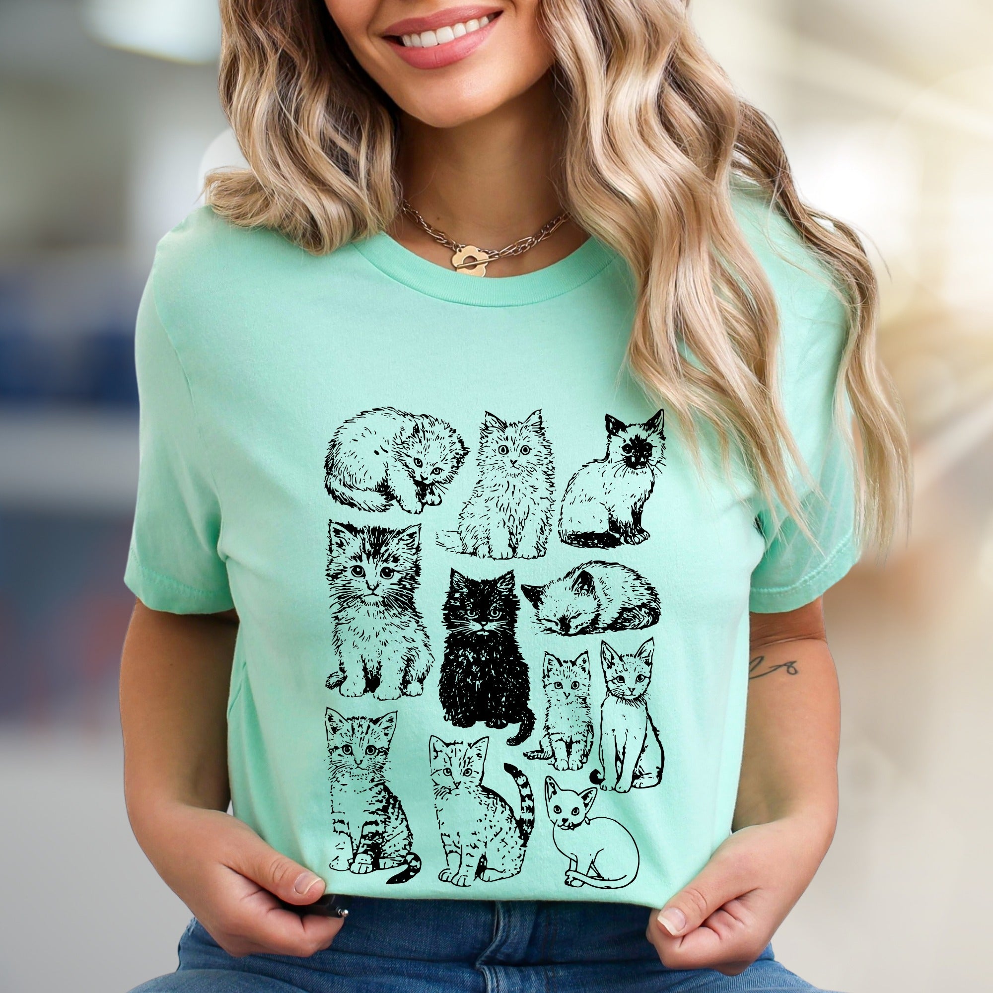 Charming Cat Sketches Graphic Tee, a Feline Lover's Artful Pick