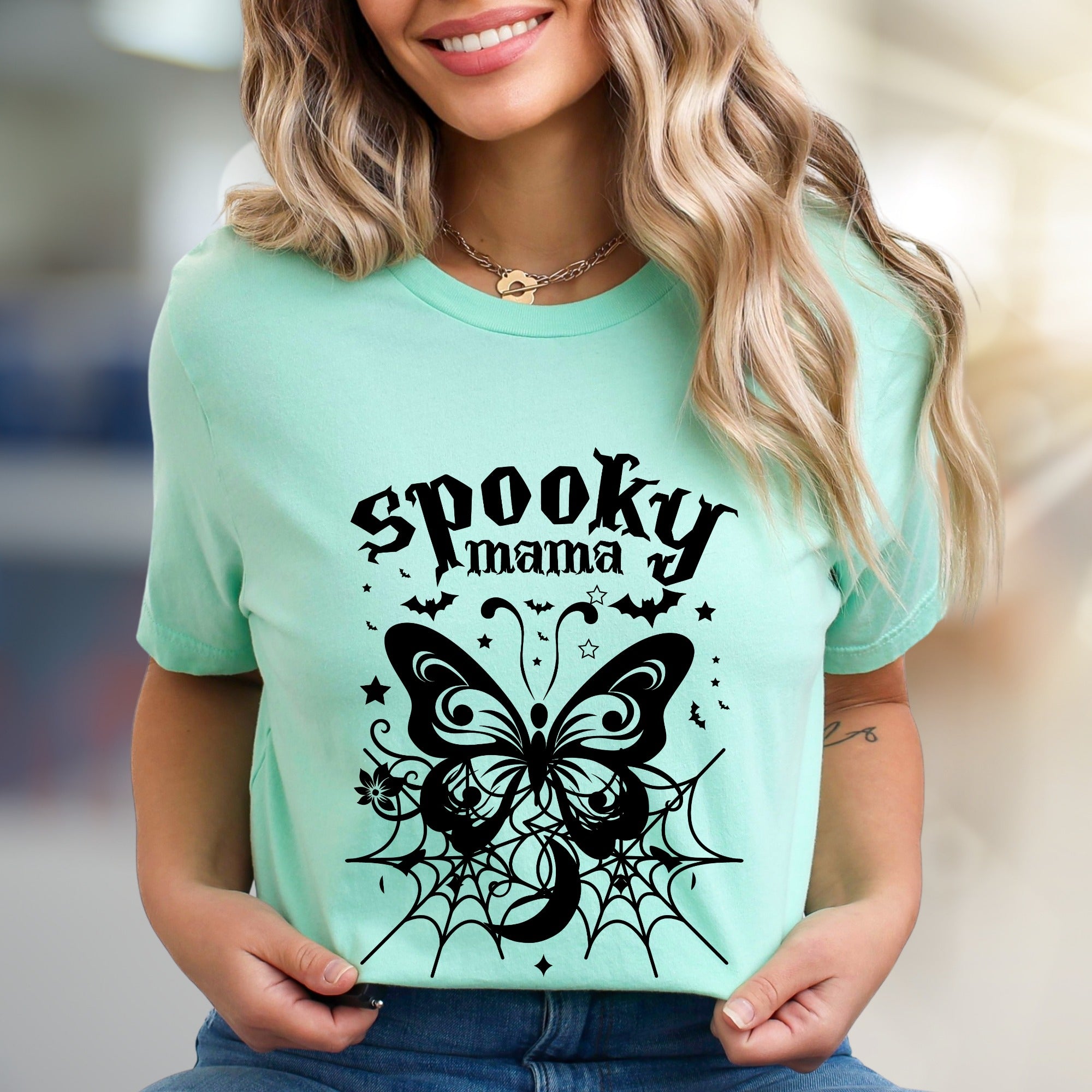 "Spooky Mama" Halloween Gothic Graphic Tee, a Mystical Pick for Moms