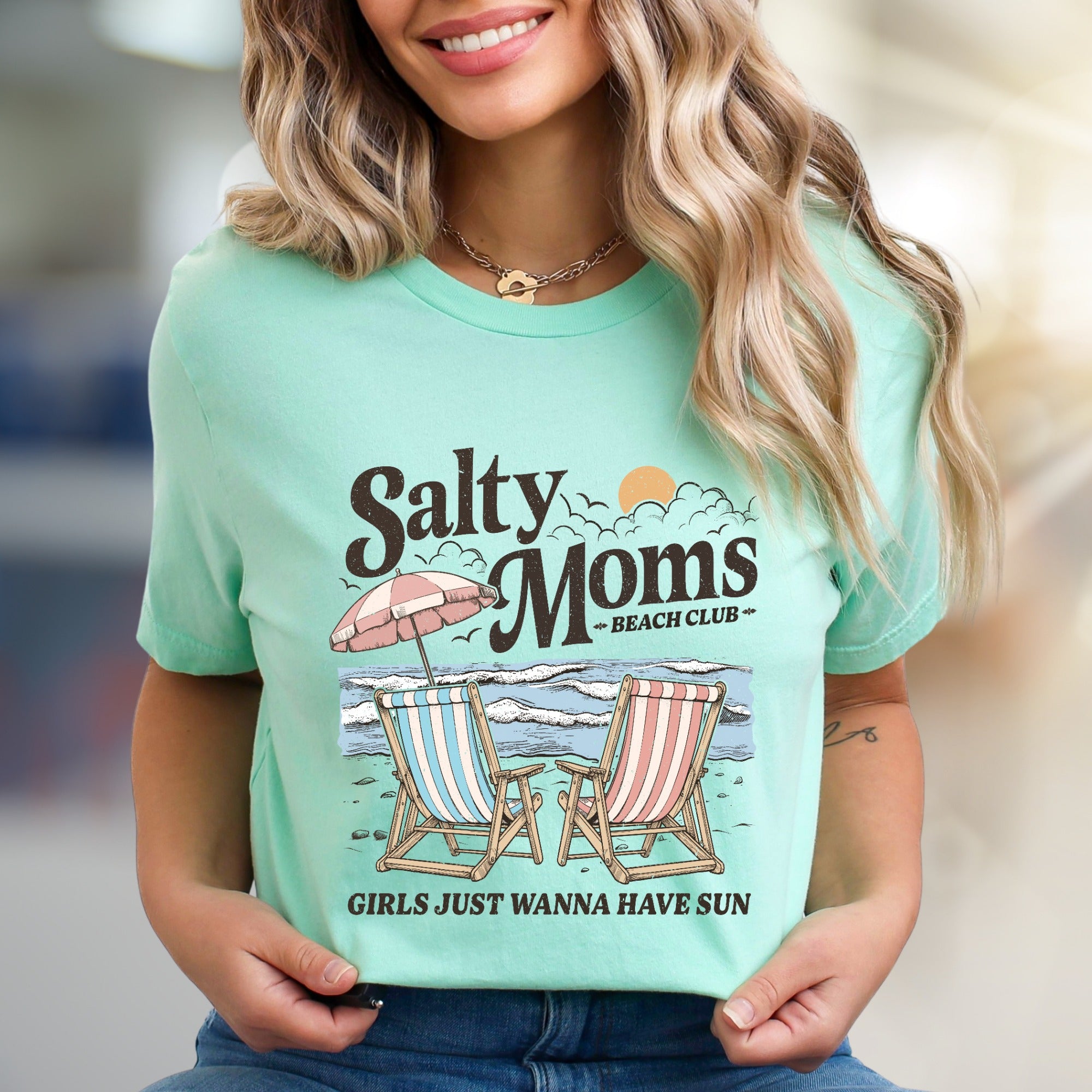"Salty Moms Beach Club" Retro Graphic Tee, a Summer Niche Pick for Vacation Lovers