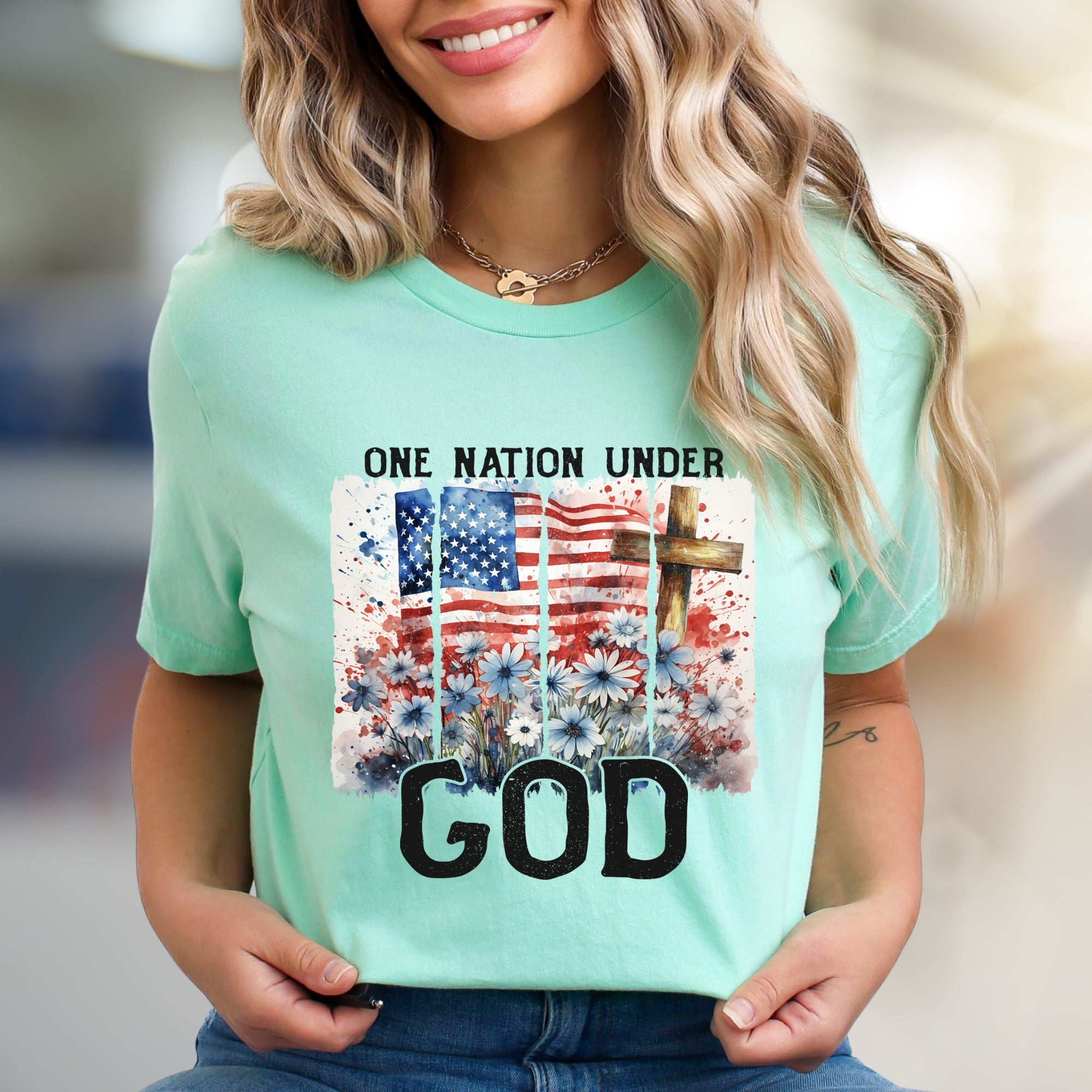 "ONE NATION UNDER GOD" American Flag Graphic Tee, a Patriotic Faith Pick for All