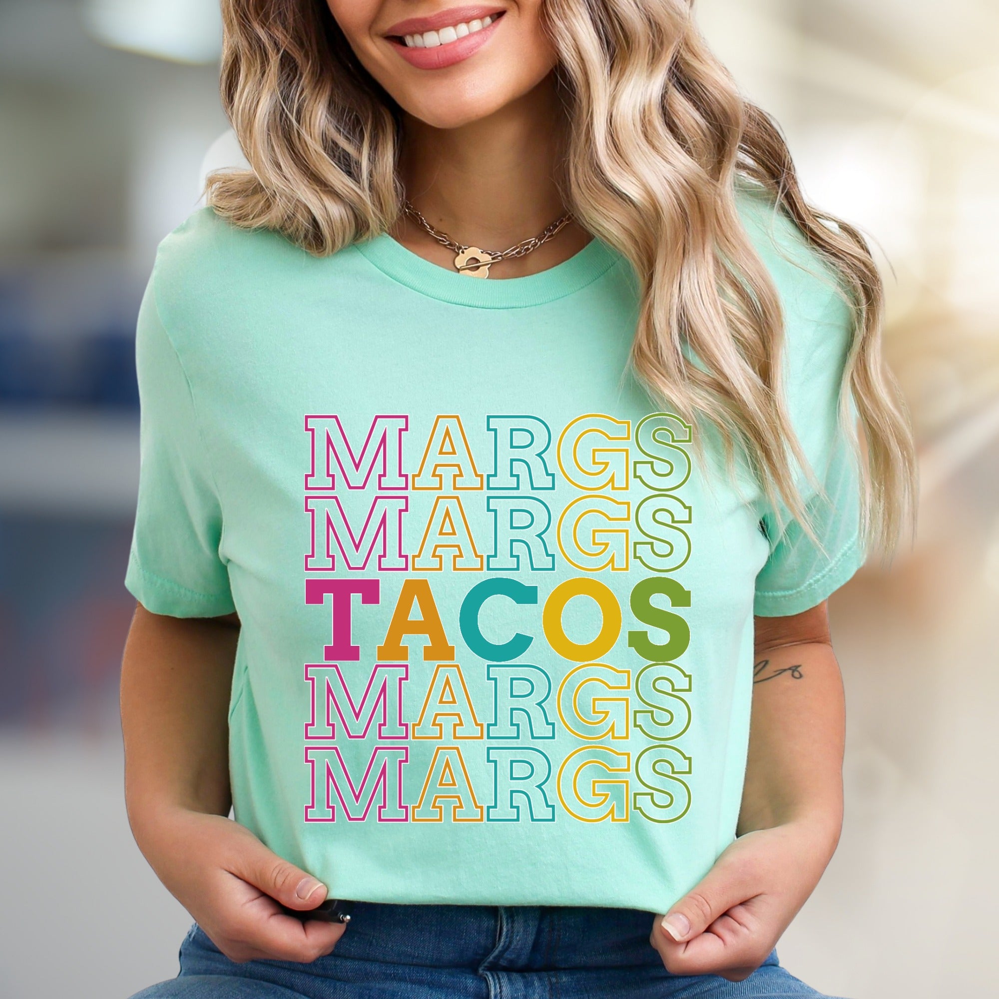 "MARGS TACOS" Retro Stacked Graphic Tee, a Fiesta Style Tee for Fun-Lovers