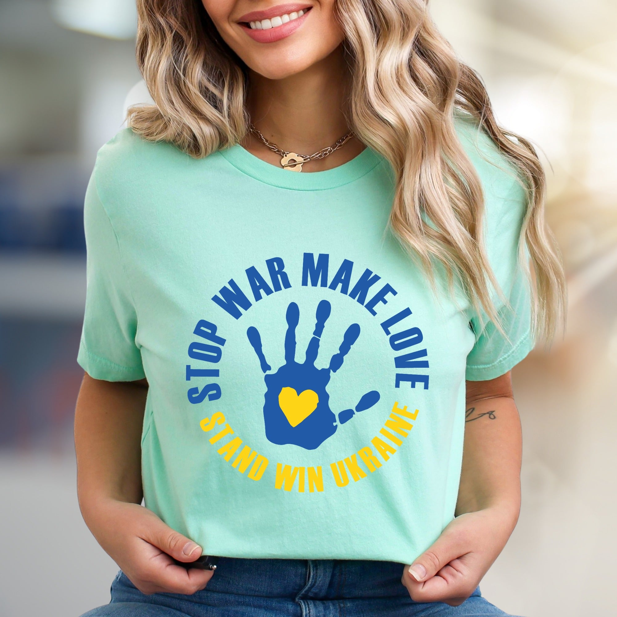 "STOP WAR MAKE LOVE STAND WIN UKRAINE" Solidarity Graphic Tee, a Statement Piece for Advocates