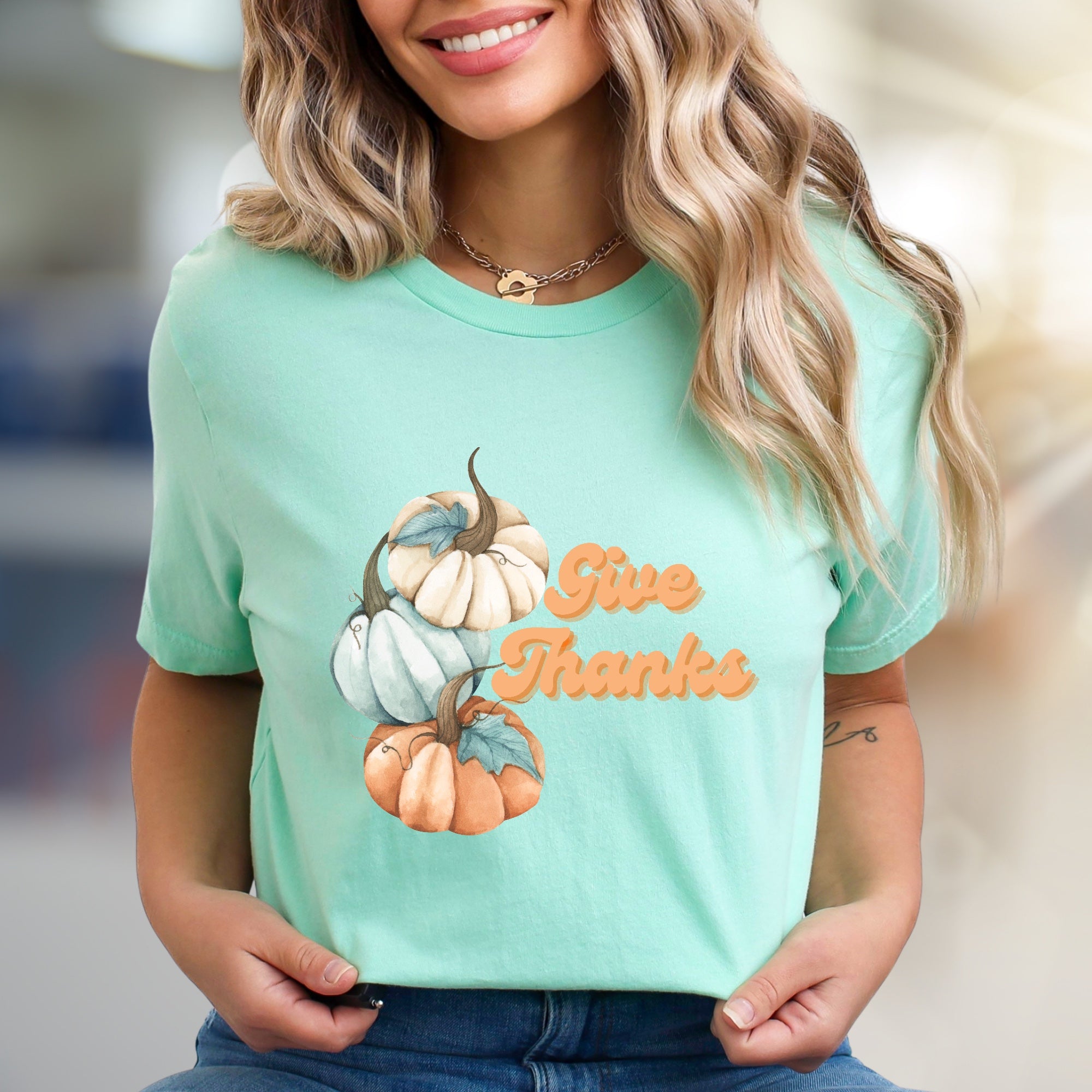 "Give Thanks" Autumn Pumpkin Graphic Tee, a Grateful Fall Pick for Everyone