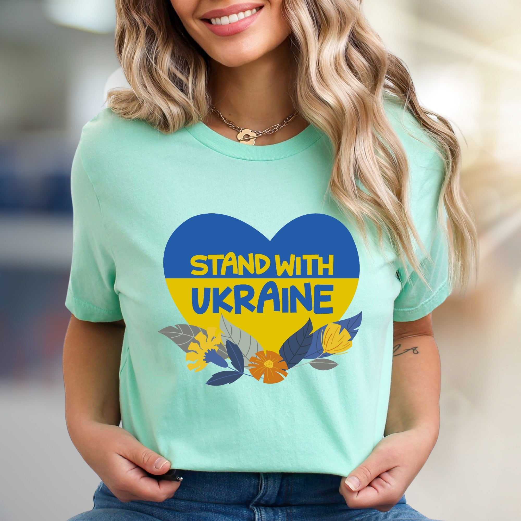 "Stand With Ukraine" Patriot Heart Tee, a Supportive Graphic Pick for Advocates