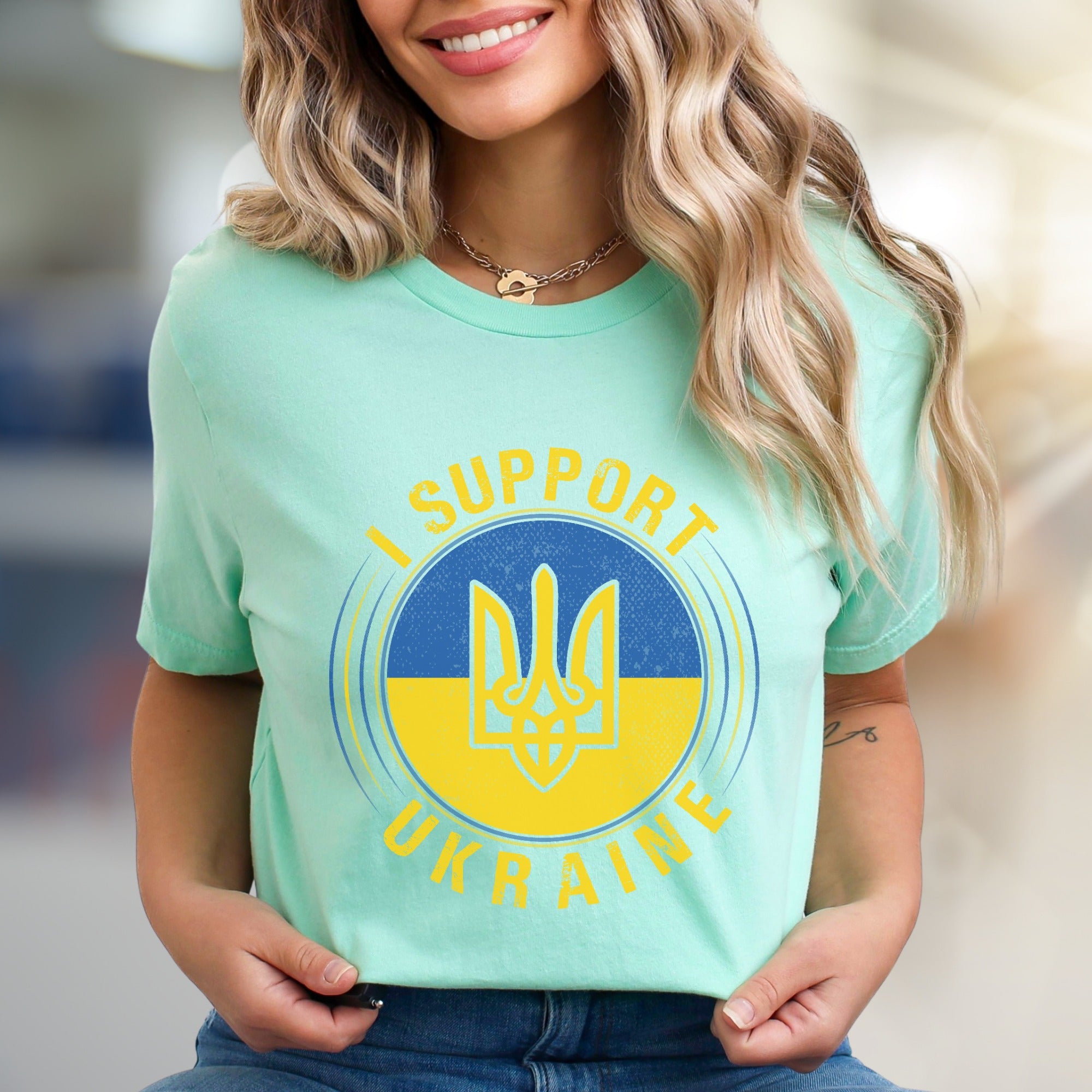 "I Support Ukraine" Emblem Graphic Tee, A Patriotic Statement for Advocates