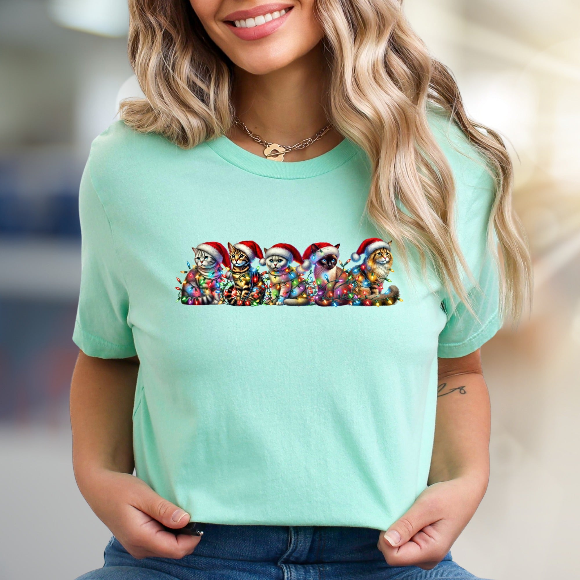 Christmas Cats in Lights Graphic Tee, a Festive Holiday Pet Lover Pick