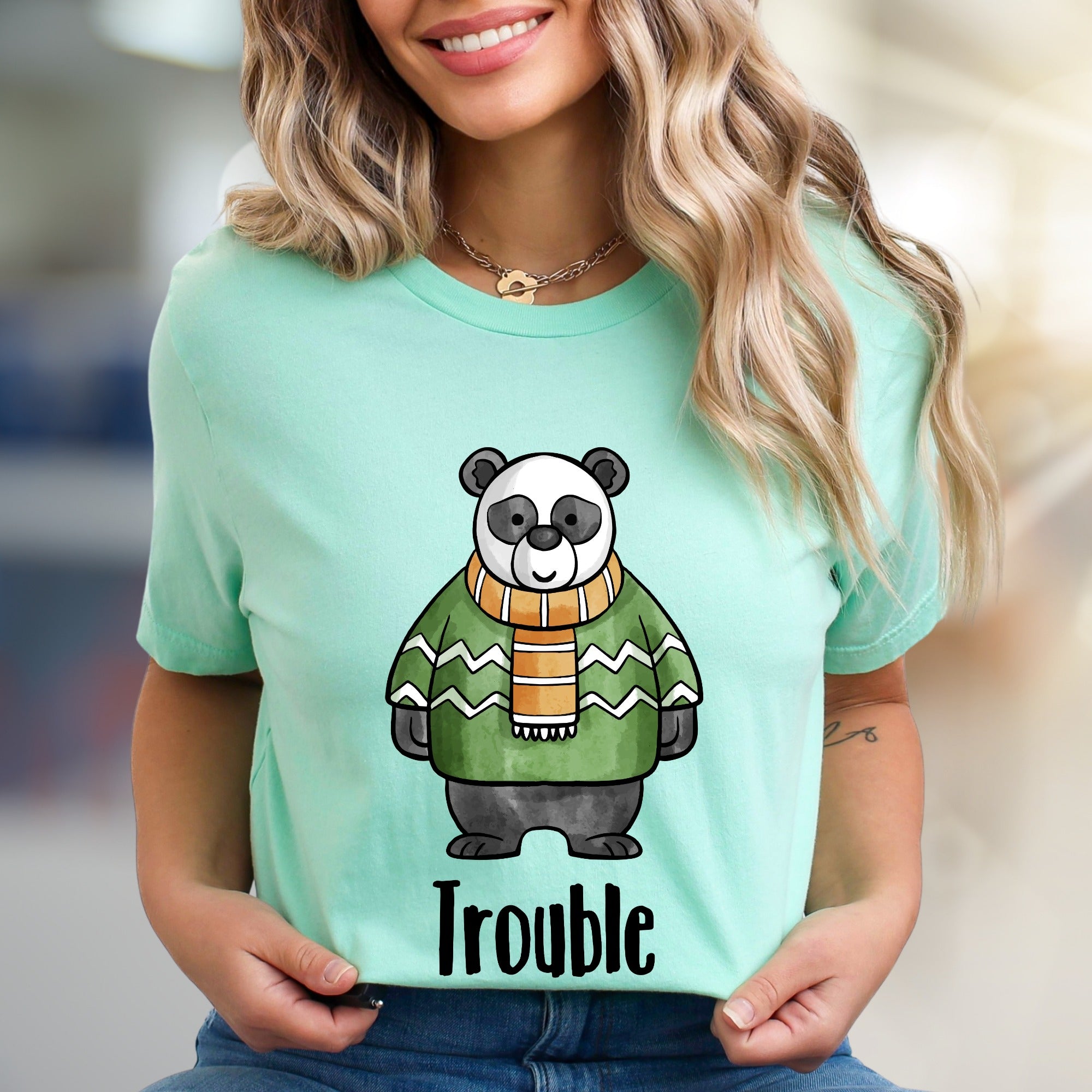 "Trouble" Panda Graphic Tee, a Playful Animal Design for Fun Lovers