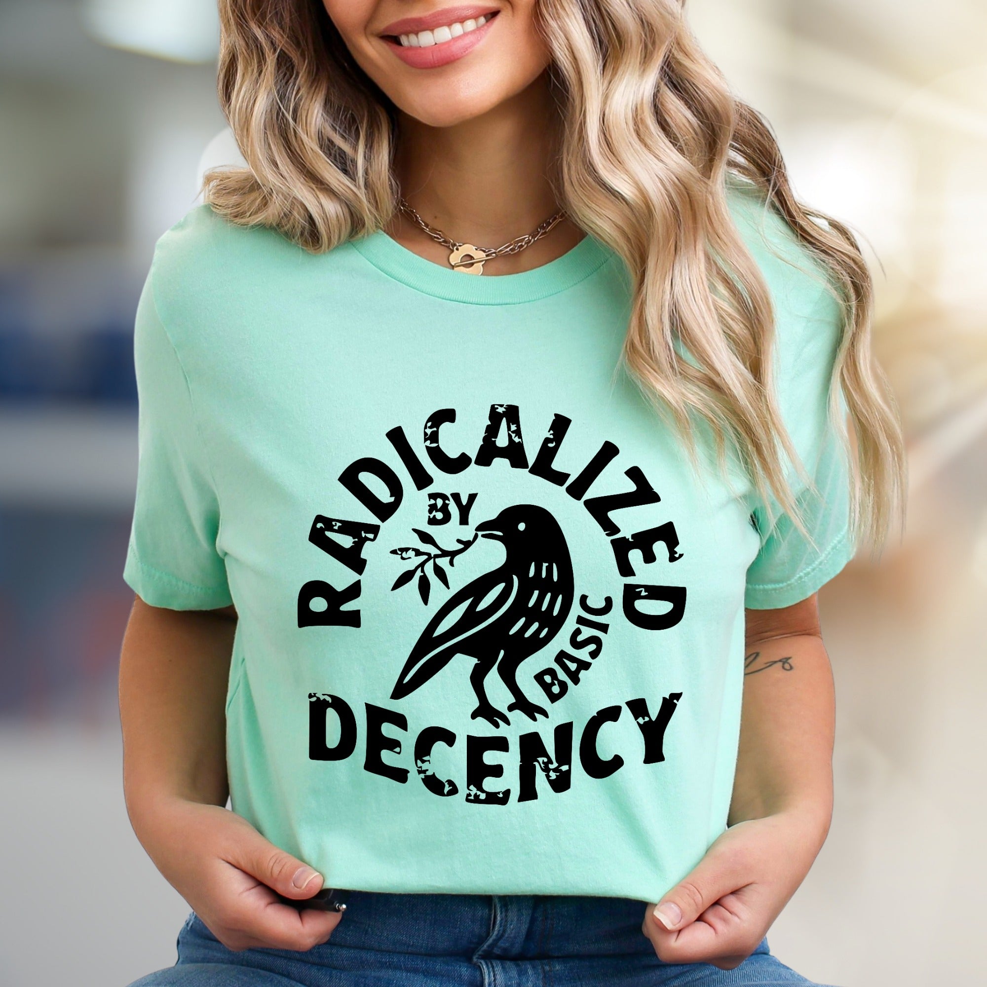 "Radicalized by Basic Decency" Peace Crow Graphic Tee, a Statement Pick for Activists