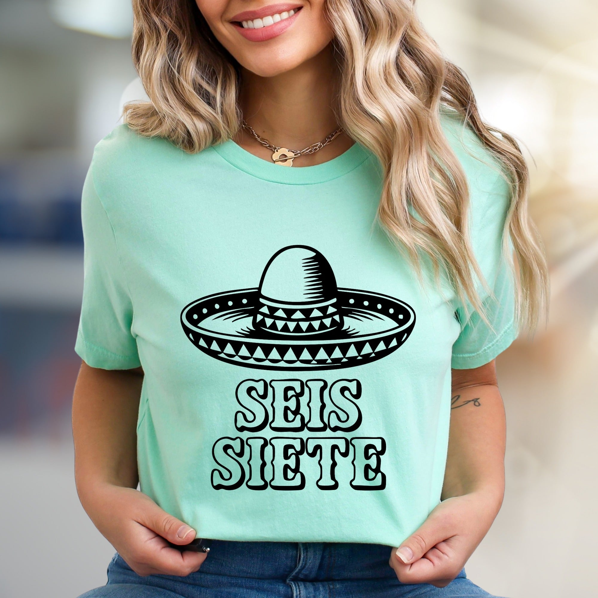 "SEIS SIETE" Sombrero Graphic Tee, a Festive Mexican Folk Pick for Celebrants