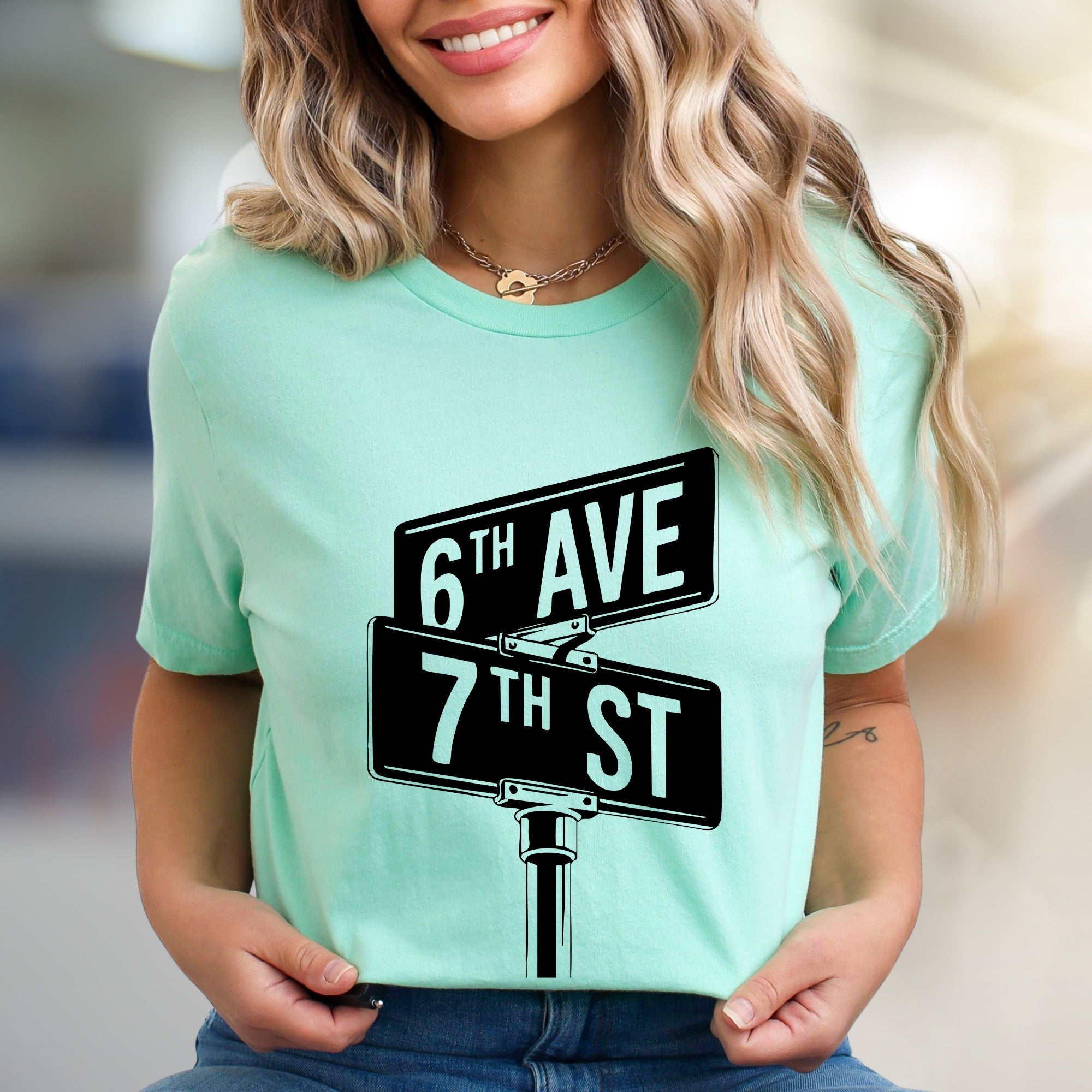 "6th Ave 7th St" NYC Street Sign Graphic Tee, a City Lover's Pick for Urban Explorers