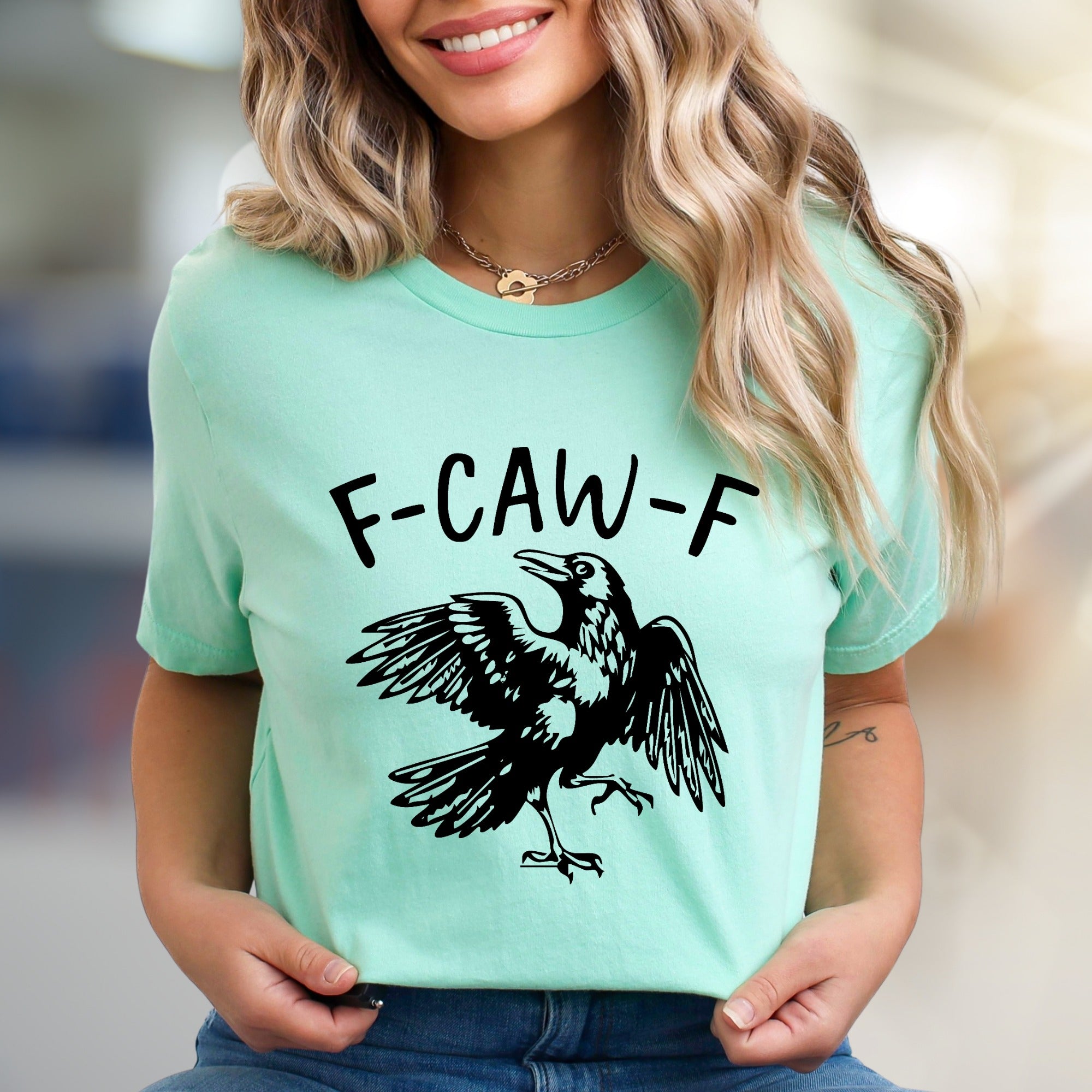 "F-CAW-F" Crow Design Graphic Tee, a Witty Animal Lover Pick for Everyone