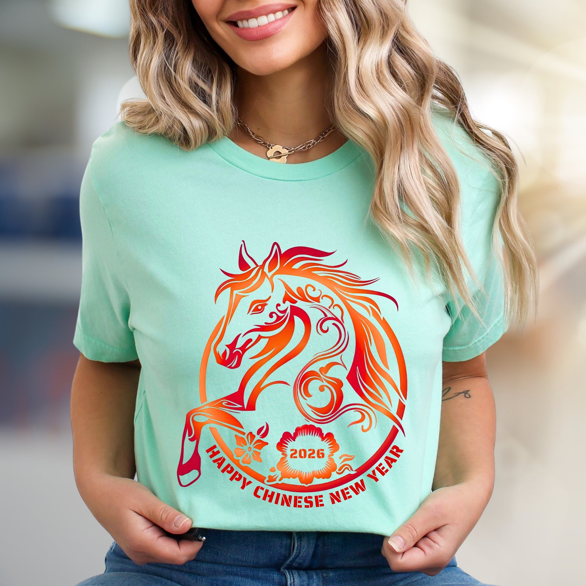 "HAPPY CHINESE NEW YEAR 2026" Golden Horse Graphic Tee, an Auspicious Celebration Unisex Top