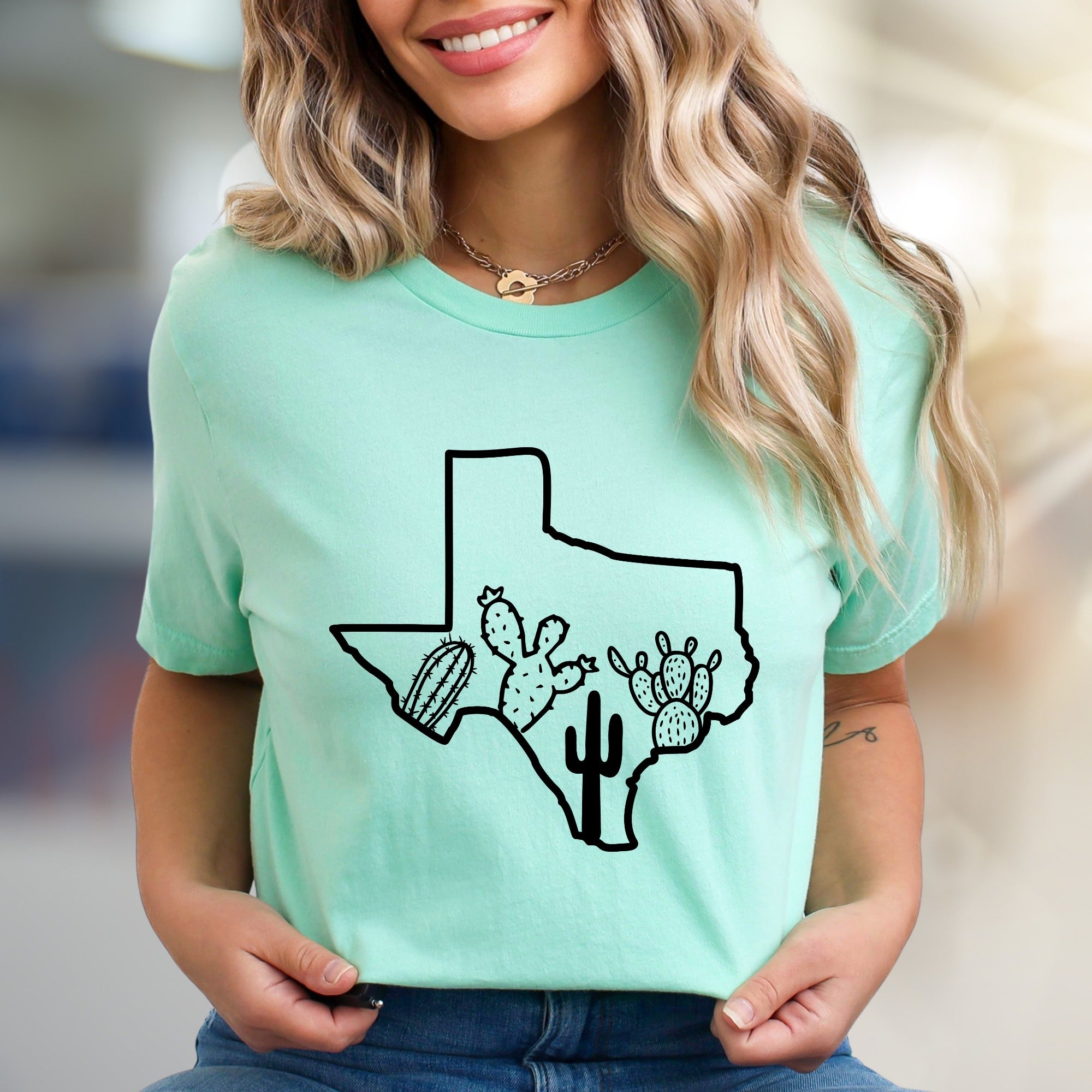 Texas Cactus Outline Graphic Tee, a Desert Chic Pick for State Pride Advocates