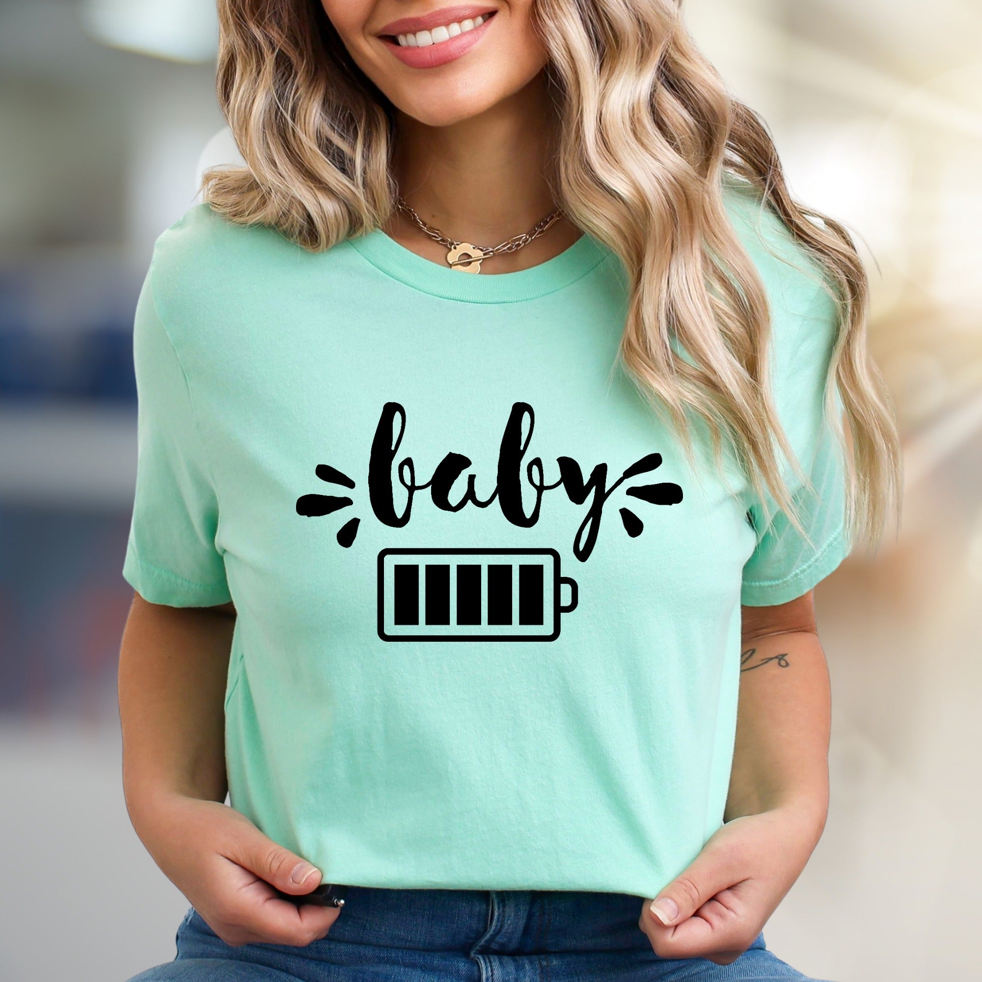 "Baby" Battery Low Graphic Tee, a Parent's Reality Pick for Moms & Dads