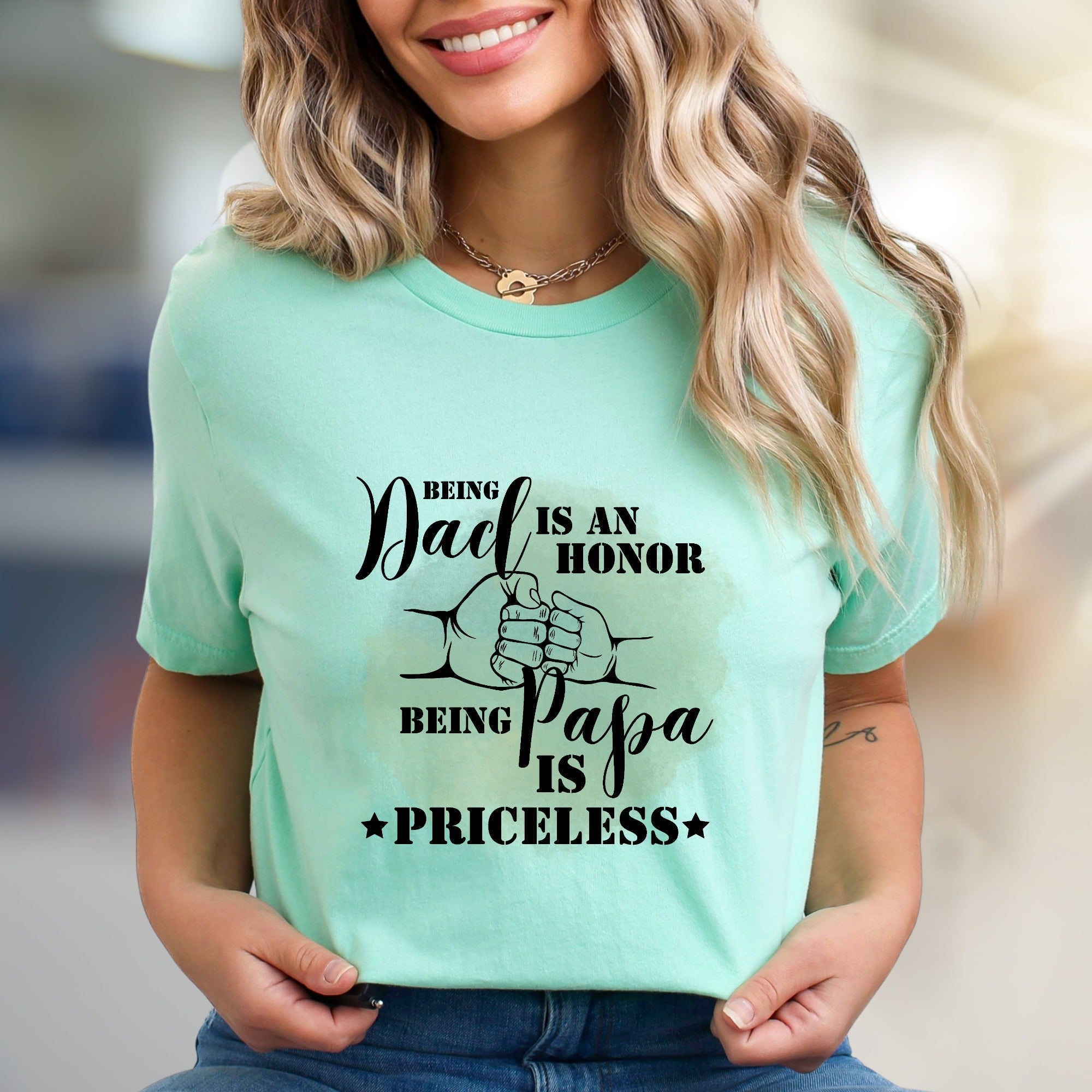 "Being Dad Is An Honor Being Papa Is Priceless" Graphic Tee, Sentimental Pick for Grandfathers