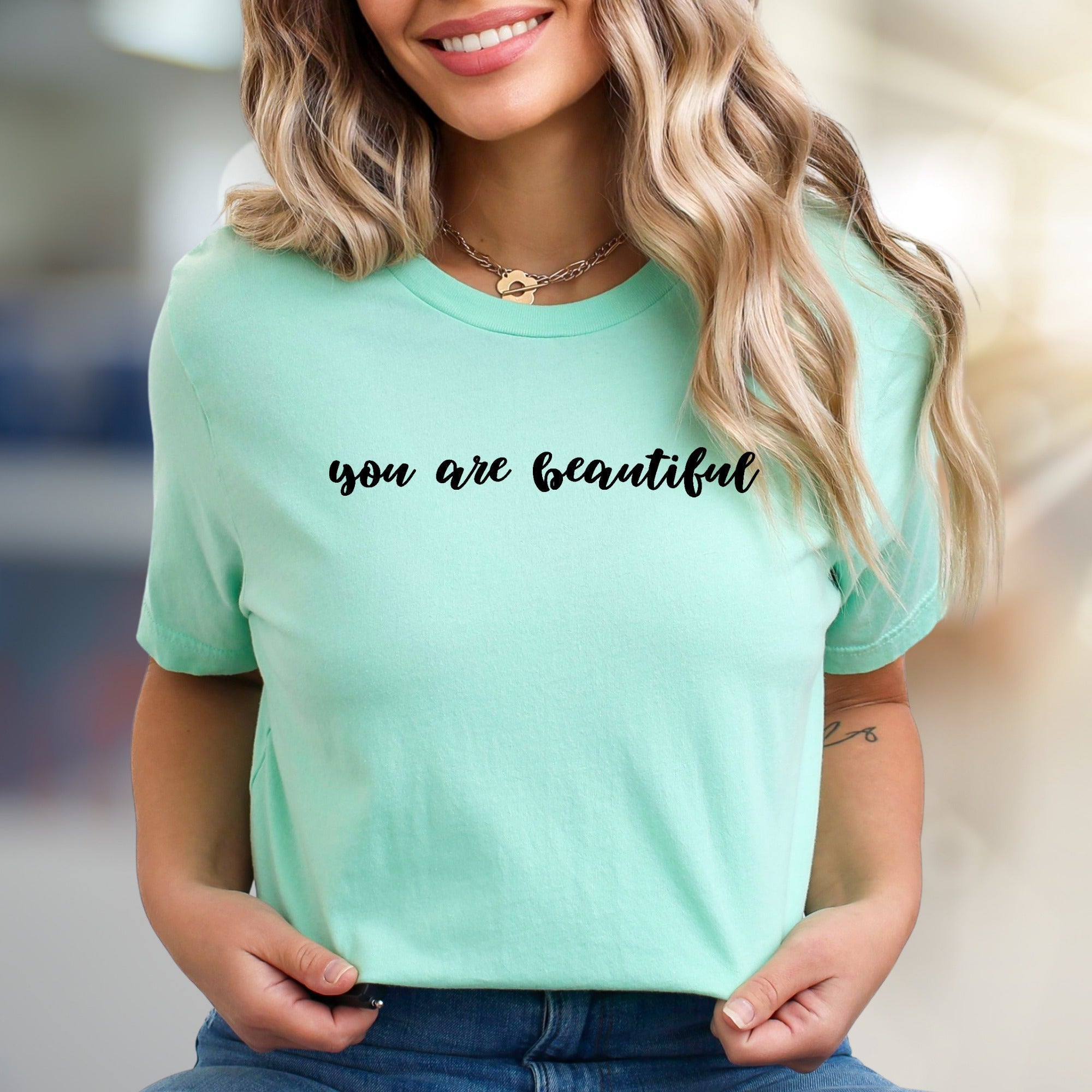 "You Are Beautiful" Script Graphic Tee, a Positive Vibe Pick for Everyone