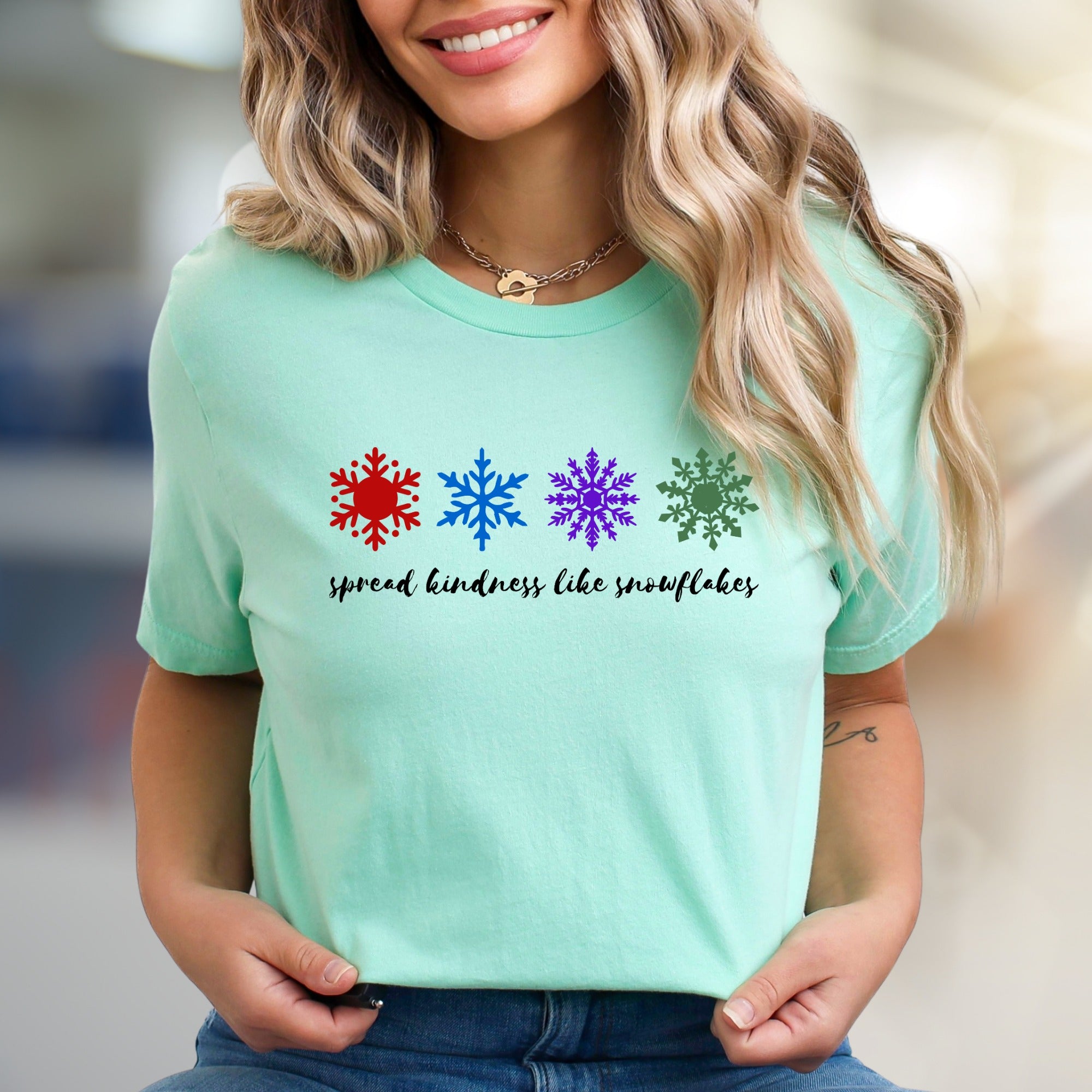 "Spread Kindness Like Snowflakes" Winter Graphic Tee, a Gentle Reminder for All