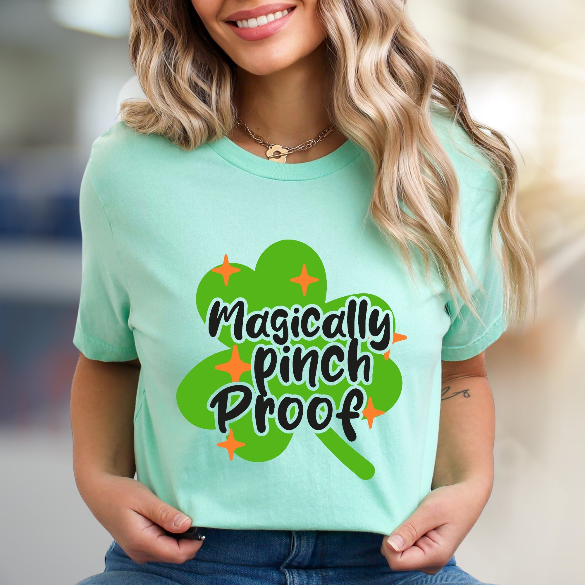 "Magically Pinch Proof" Shamrock Graphic Tee, a St. Paddy's Celebration Pick for Anyone