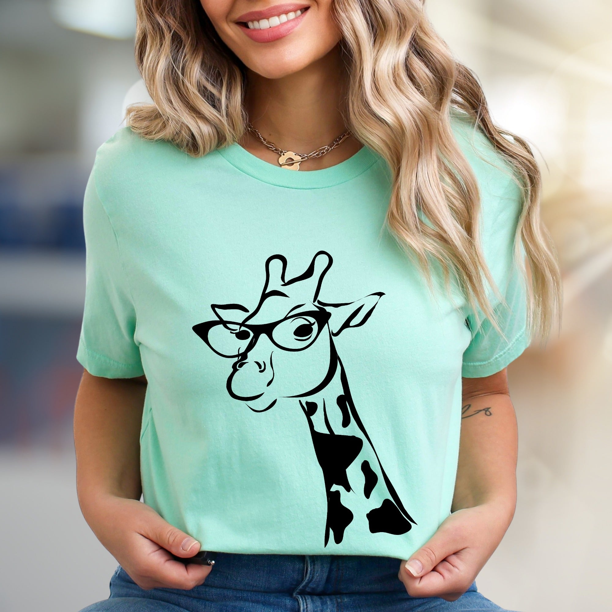Giraffe in Glasses T-Shirt, Whimsical Animal Tee for Animal Lovers