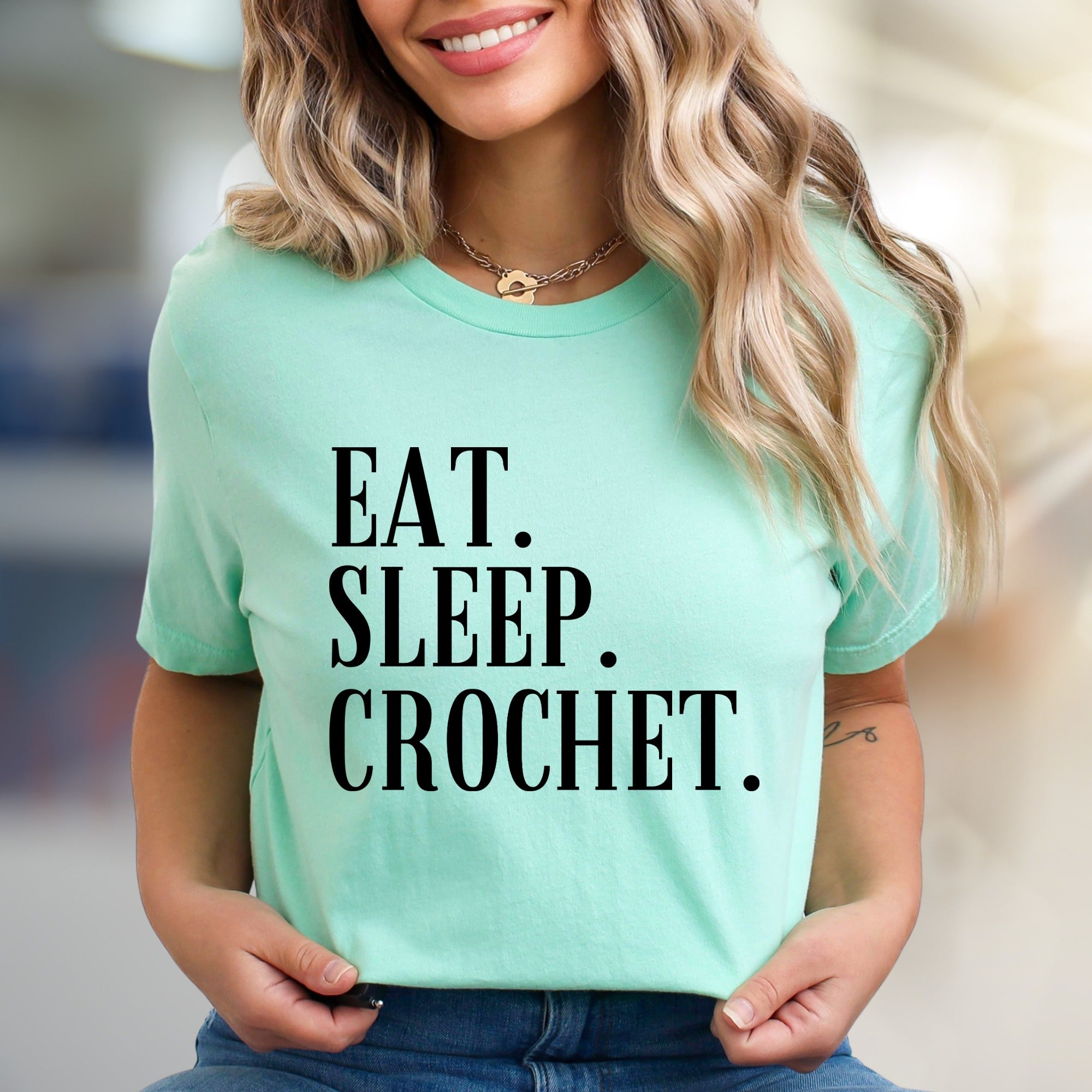 "Eat. Sleep. Crochet." Crafty Passion Graphic Tee, a Hobbyist Unisex Tee for Creators