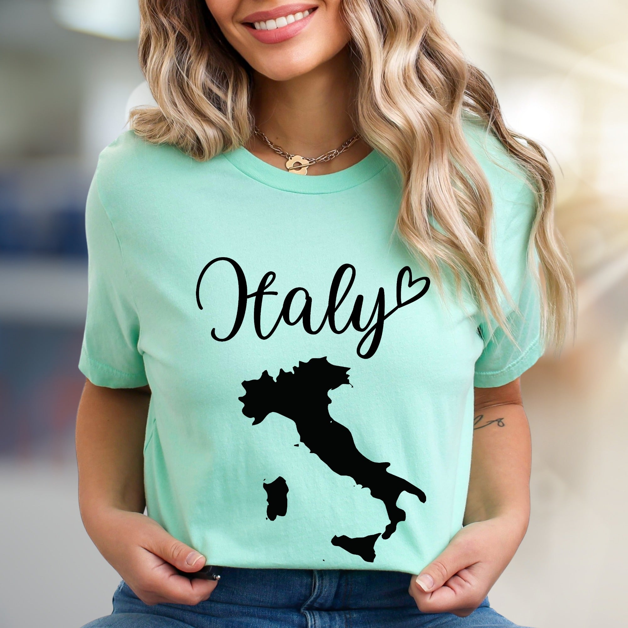 "Italy" Script Map Graphic Tee, a Wanderlust Pick for Globetrotters