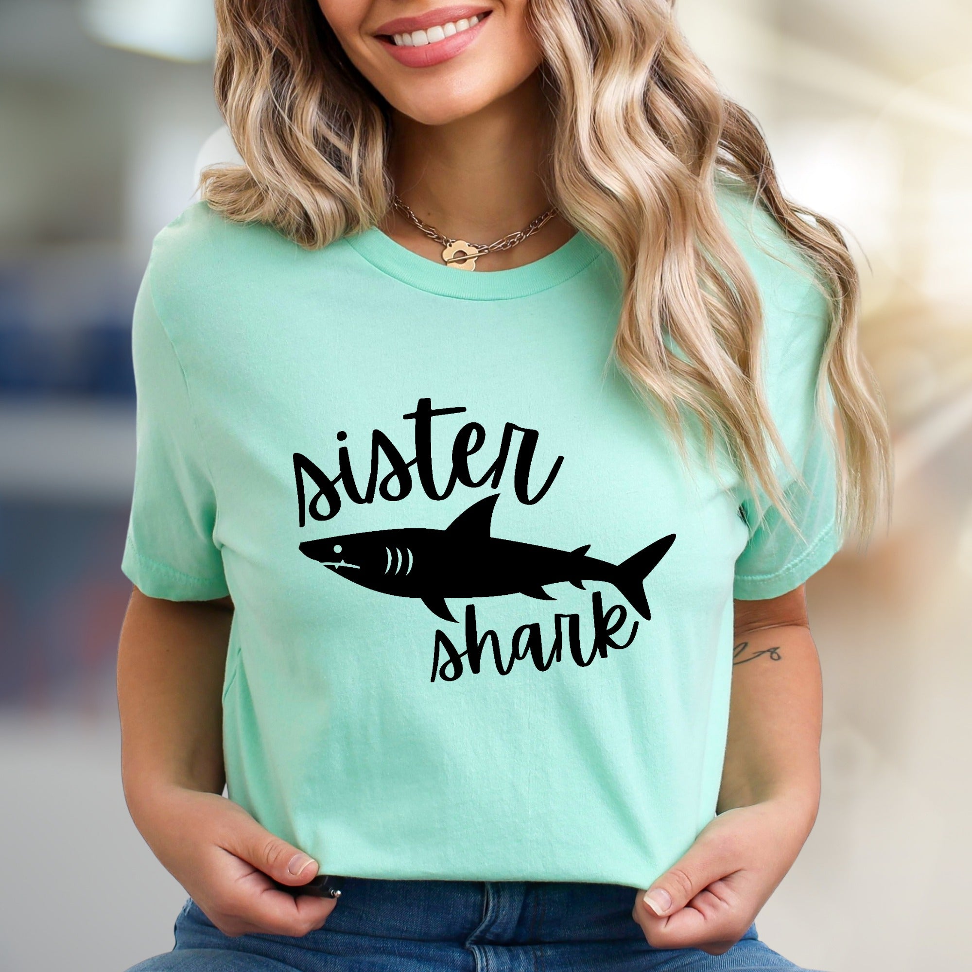 "Sister Shark" Family Fun Graphic Tee, a Playful Pick for Siblings