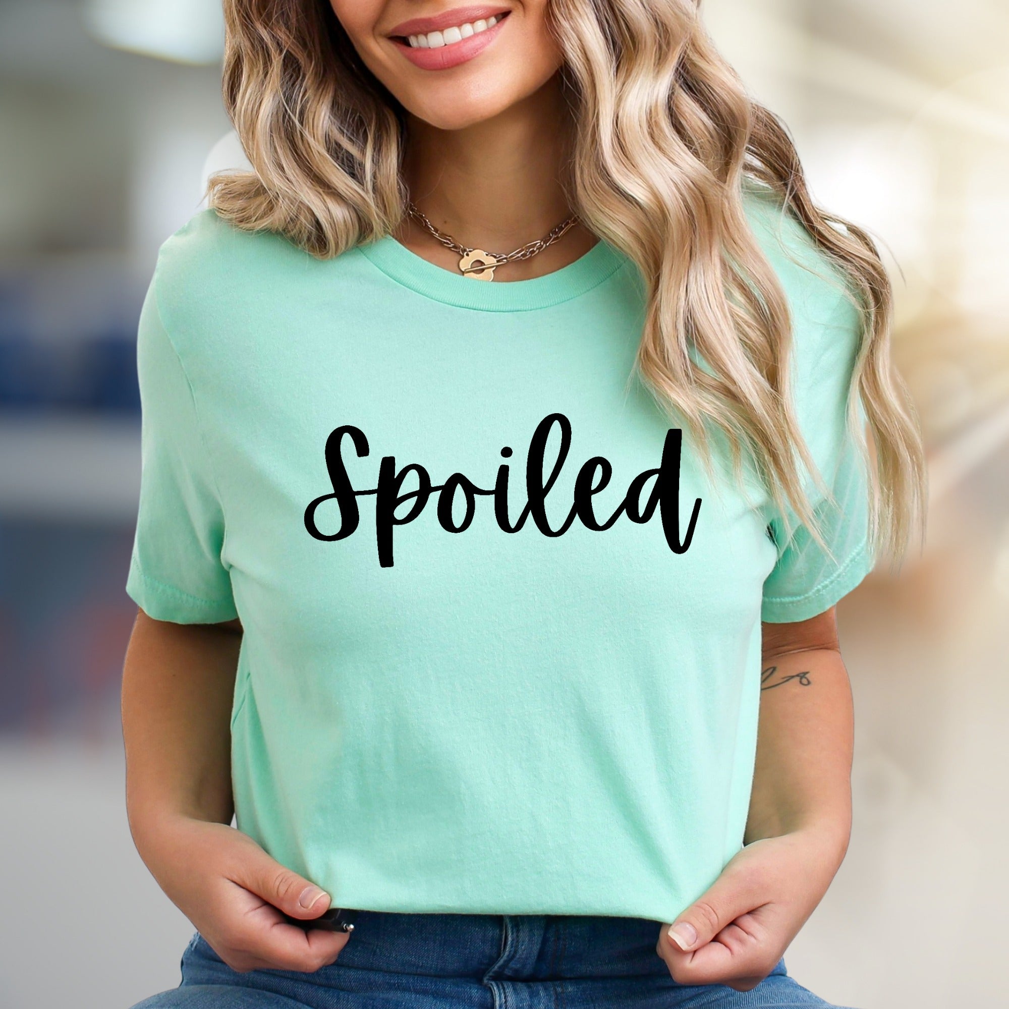 "Spoiled" Playful Script Graphic Tee, a Fun & Sassy Pick for Everyone