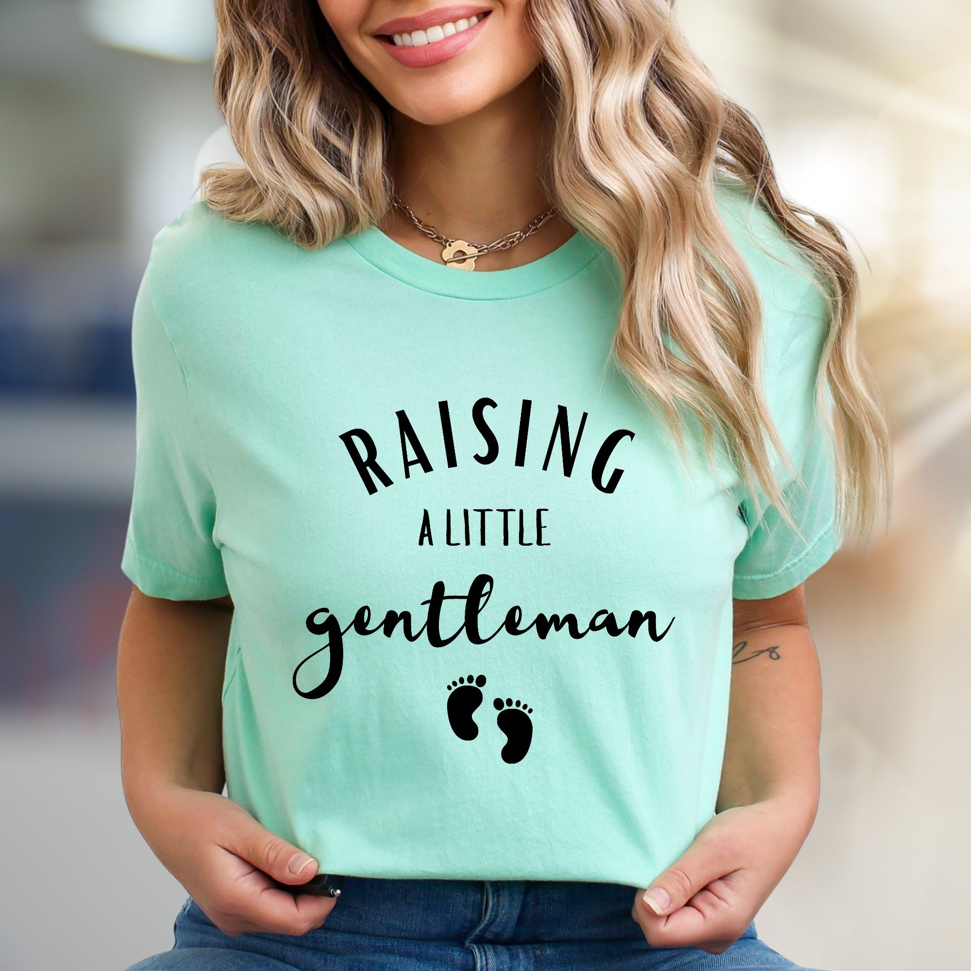 "Raising A Little Gentleman" Baby Footprint Graphic Tee, a Parent-to-Be Pick for New Moms & Dads