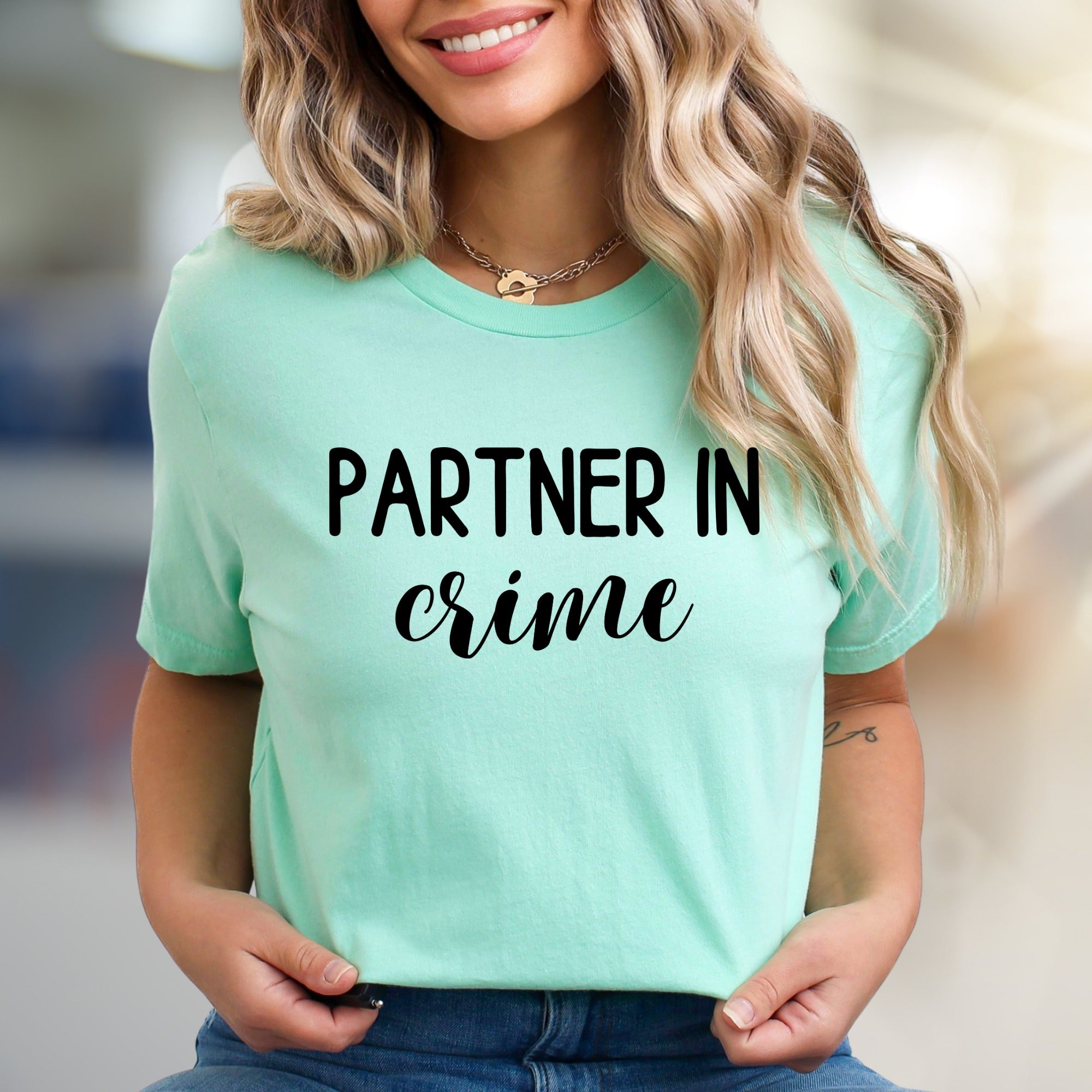 "Partner in Crime" Friendship Graphic Tee, A Playful Pick for Best Friends