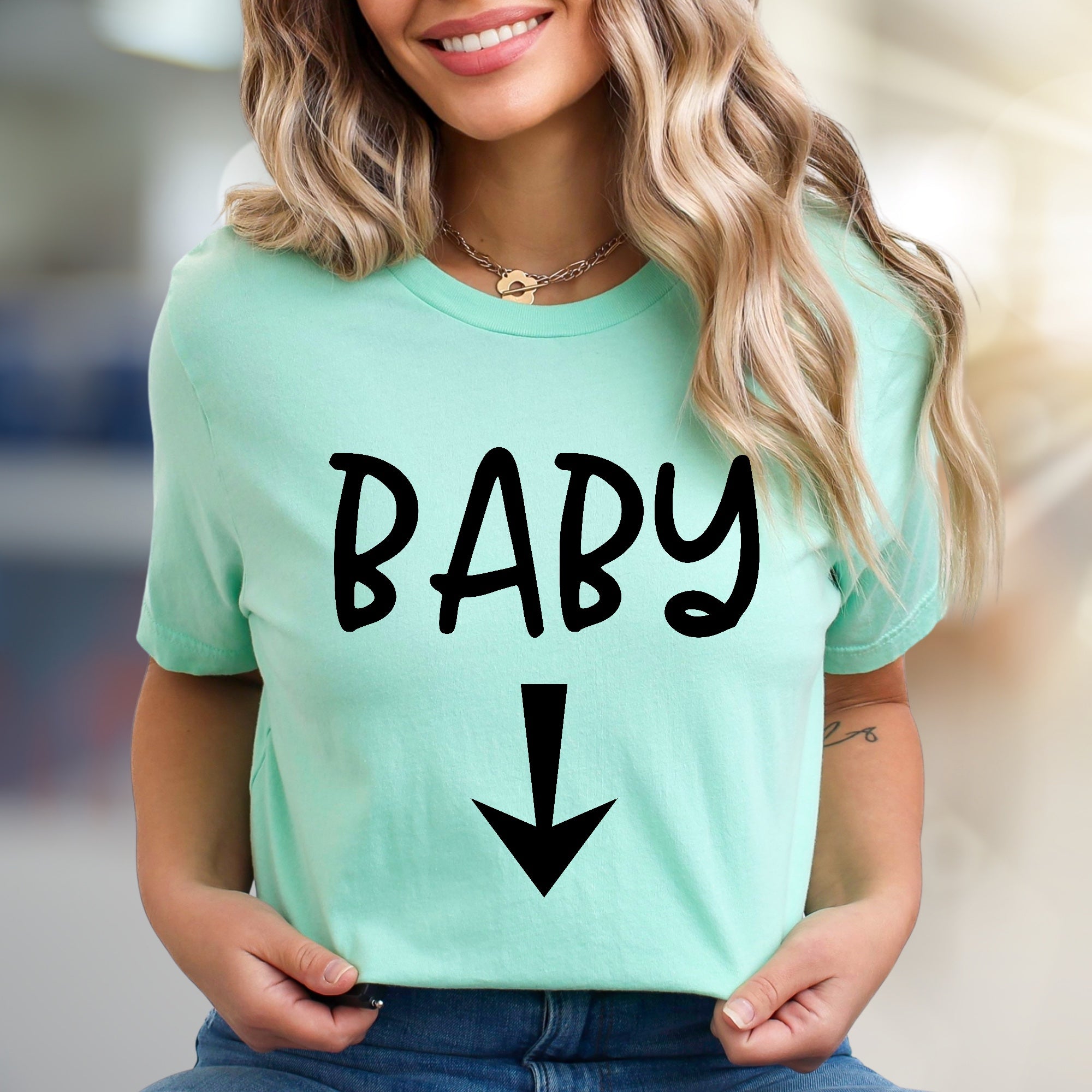 "BABY" Arrow Down Pregnancy Reveal Graphic Tee, a Future Parent Pick for Expecting Moms