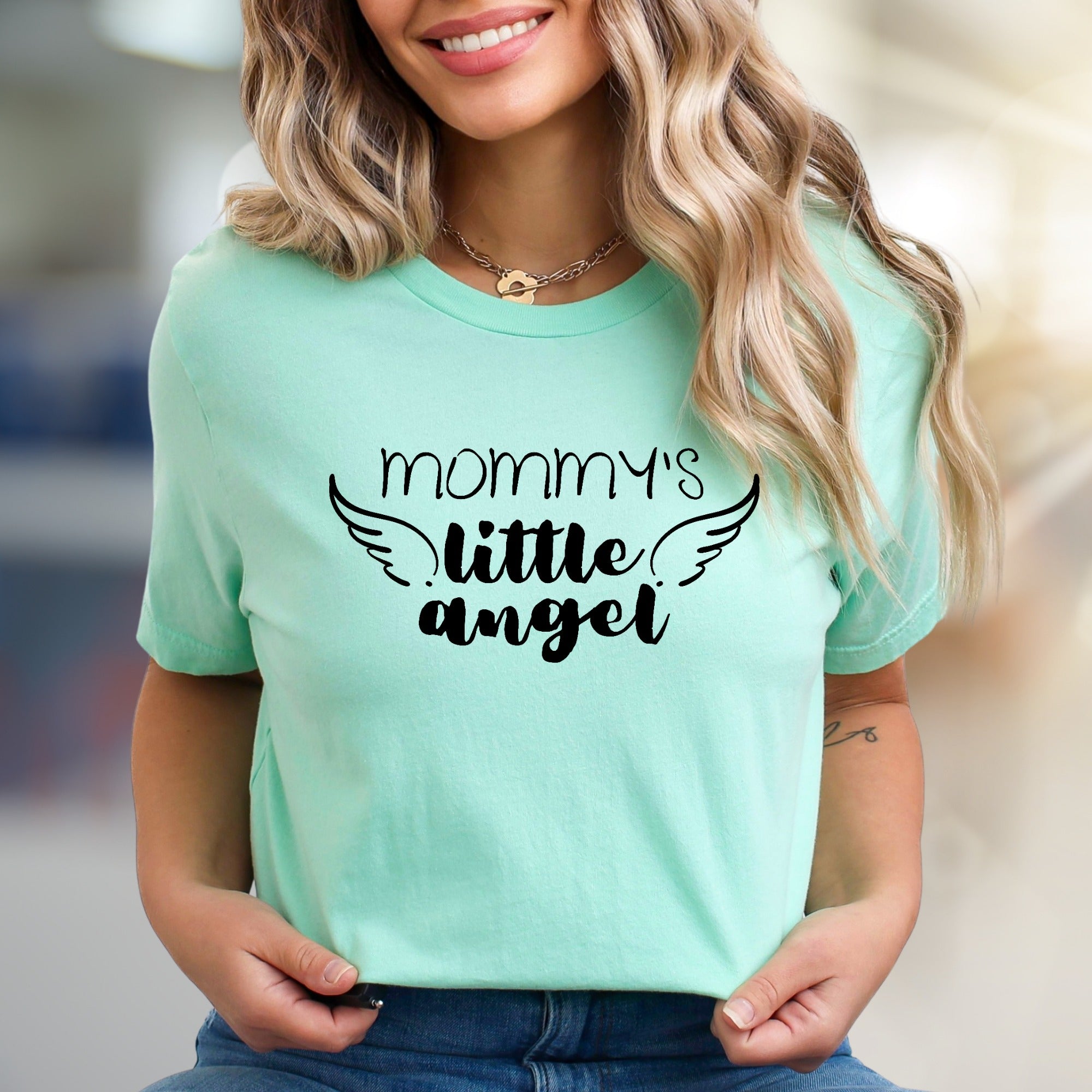 "Mommy's Little Angel" Whimsical Graphic Tee, A Parental Love Pick for New Moms