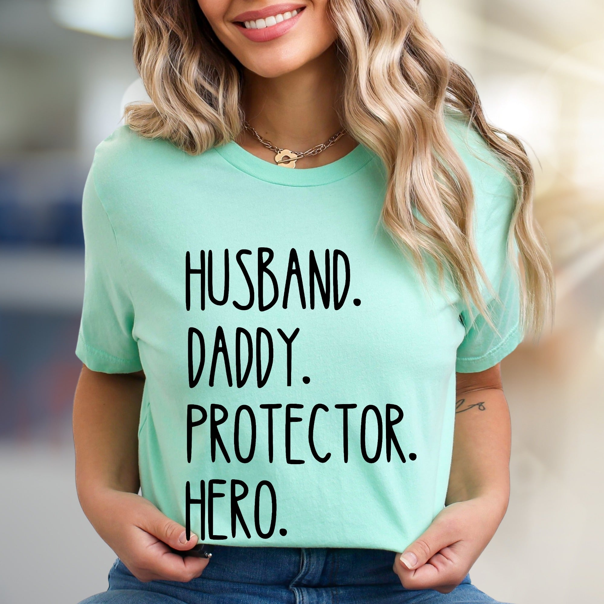 "Husband. Daddy. Protector. Hero." Father's Day Graphic Tee, a Family Love Pick for Dads