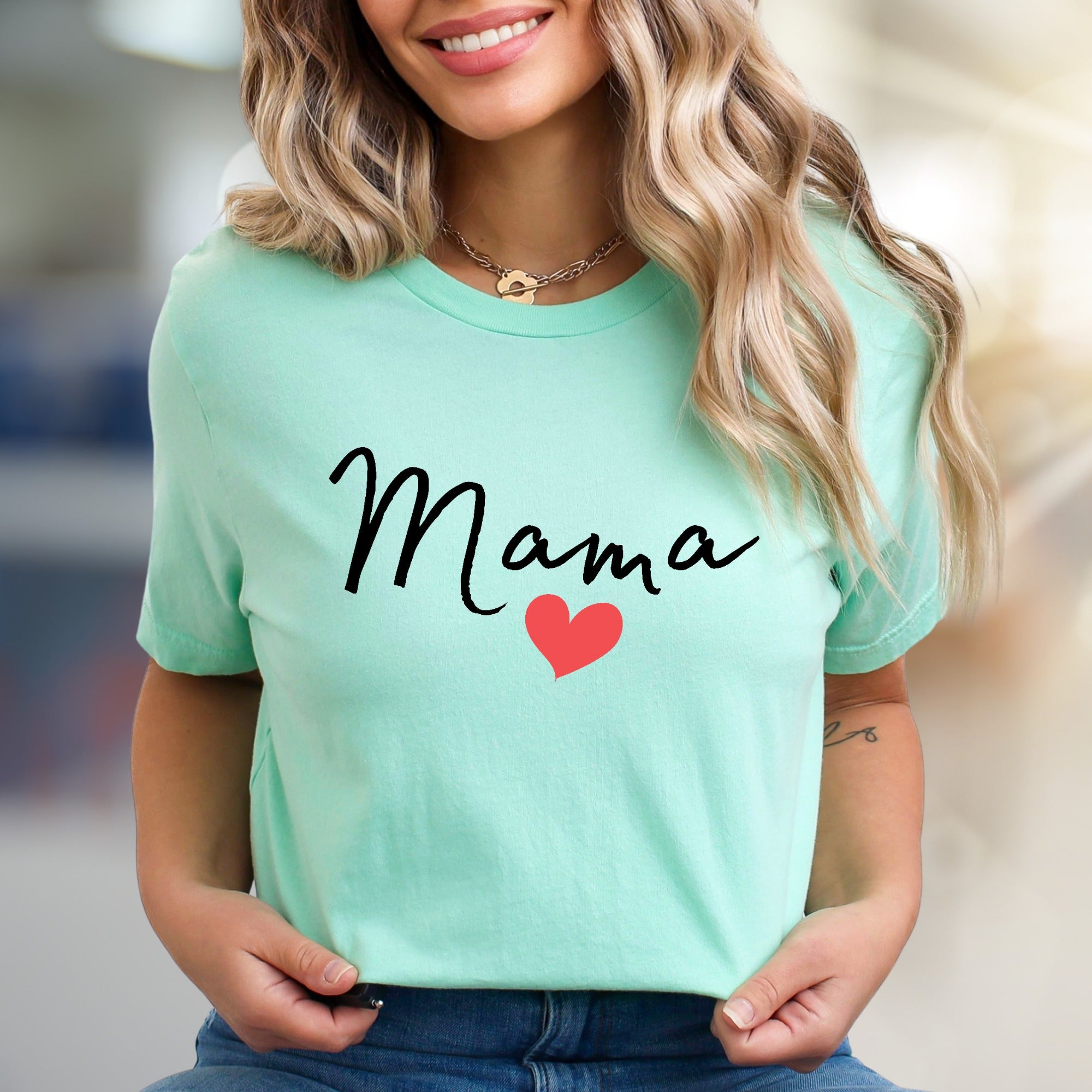 "Mama" Script Heart Graphic Tee, a Loving Pick for New Moms