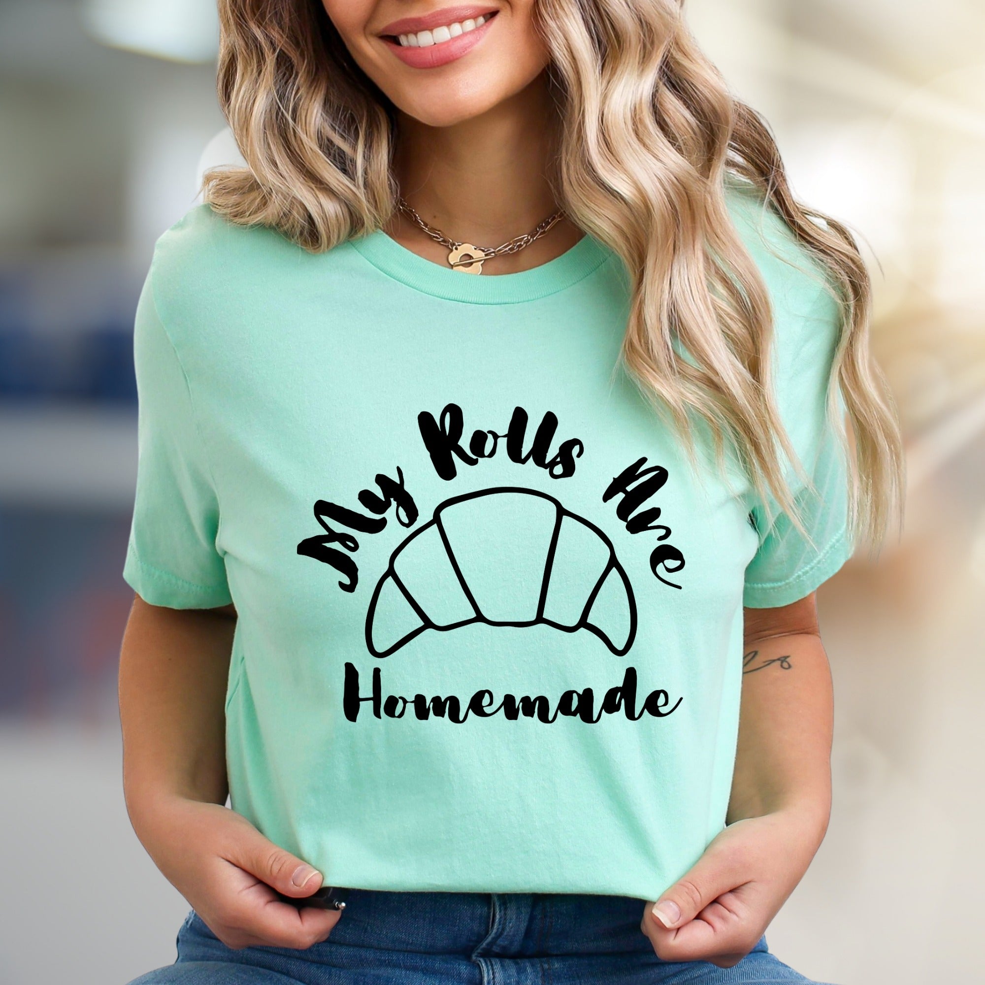 "My Rolls Are Homemade" Croissant Graphic Tee, a Bakery Lover's Casual Pick
