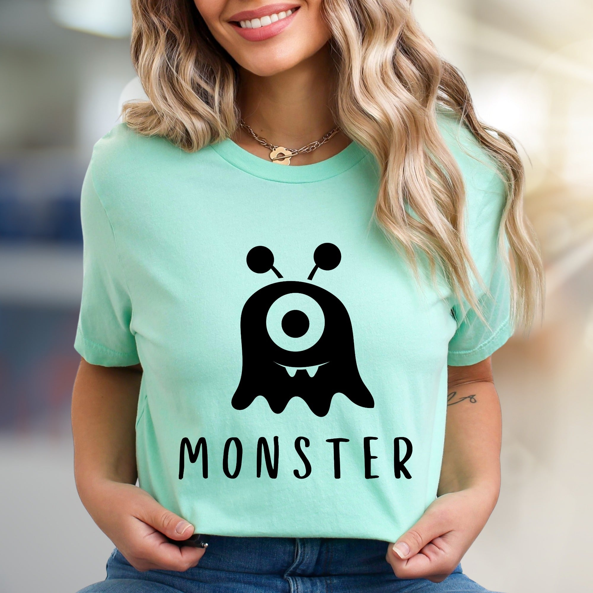 "MONSTER" Cute Spooky Graphic Tee, a Whimsical Pick for Halloween Enthusiasts