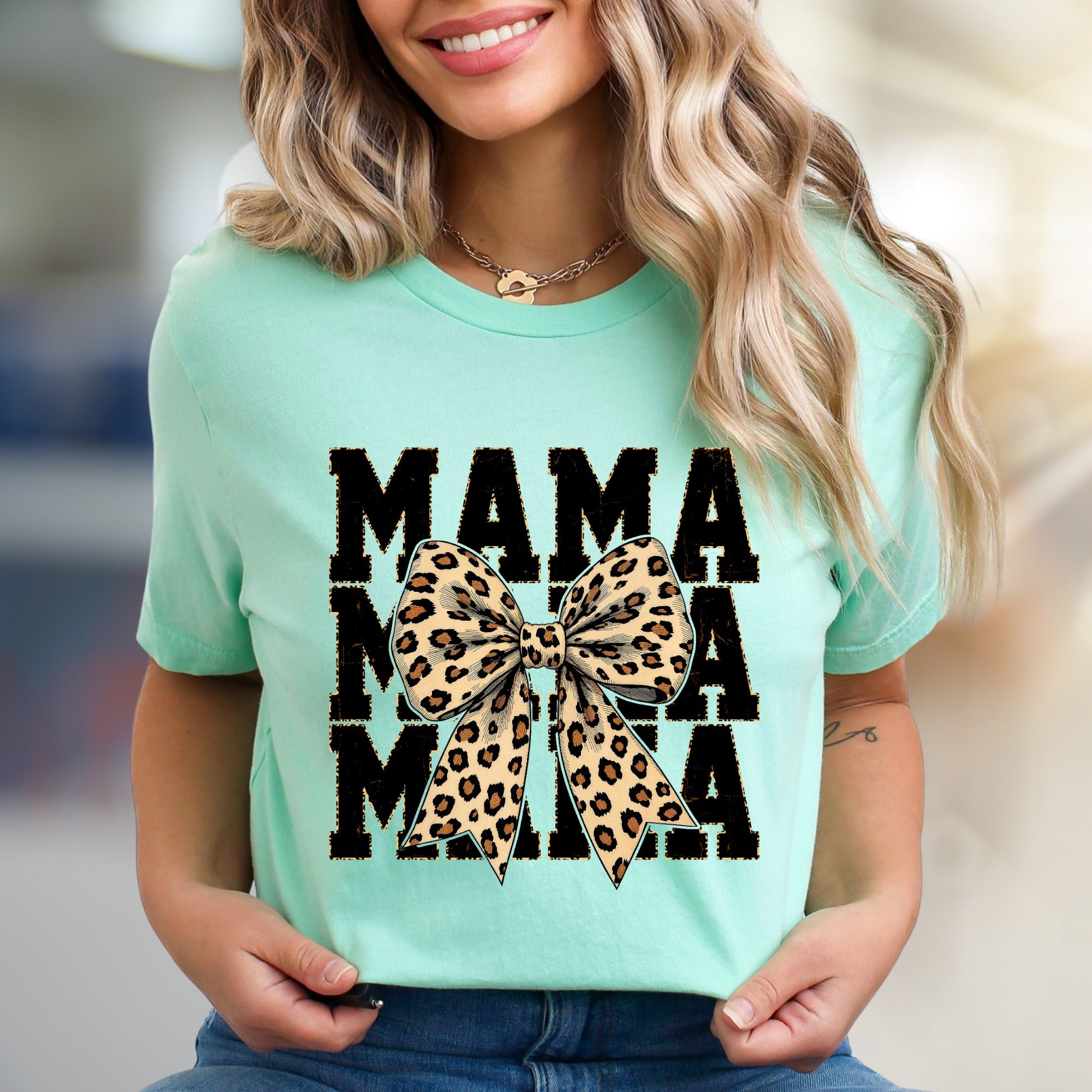 "MAMA" Leopard Bow Graphic Tee, a Chic Statement for Modern Moms