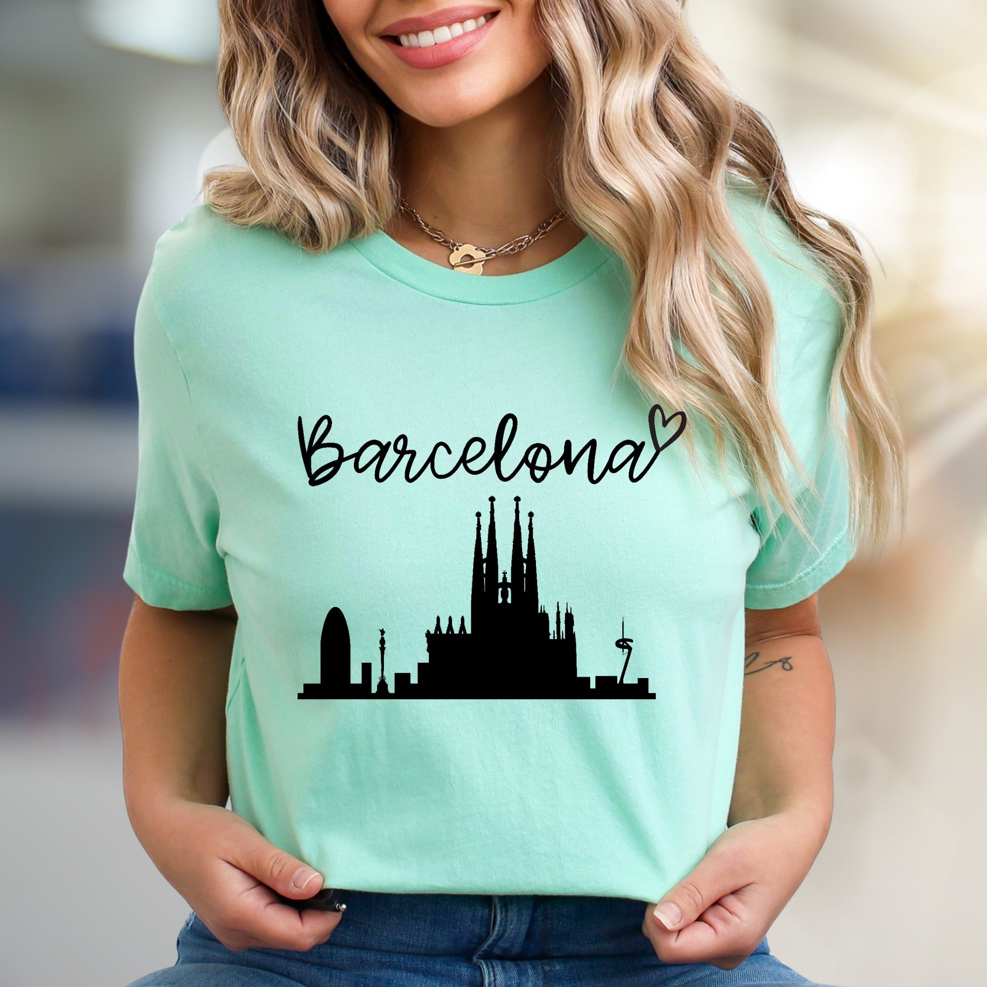 “Barcelona” Cityscape Graphic Tee, A Travel Enthusiast's Urban Pick