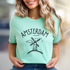 "AMSTERDAM" Windmill Graphic Tee, a Travel Souvenir Pick for Wanderers