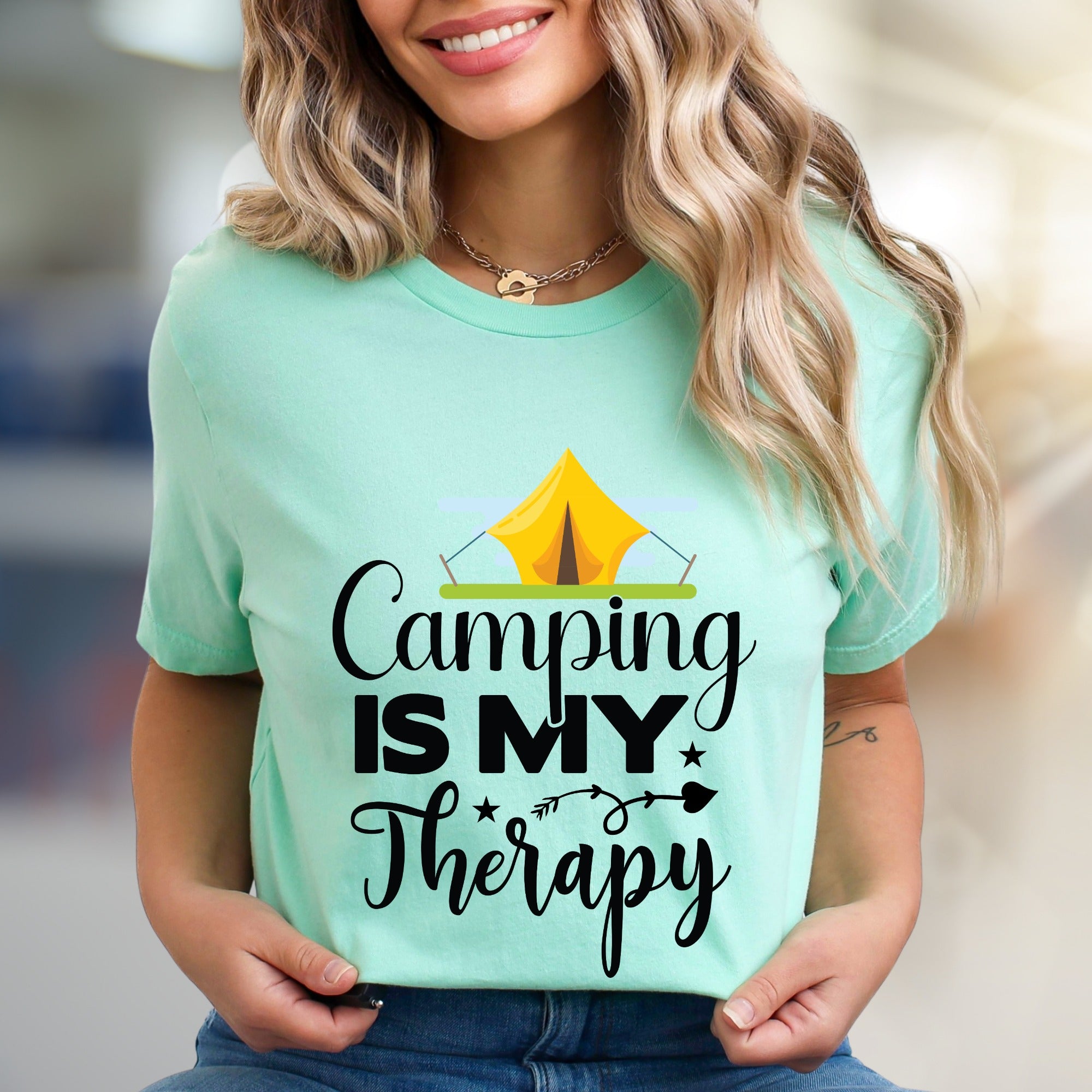 "Camping Is My Therapy" Outdoor Adventure Graphic Tee, a Nature-Lover's Pick for Casual Wear