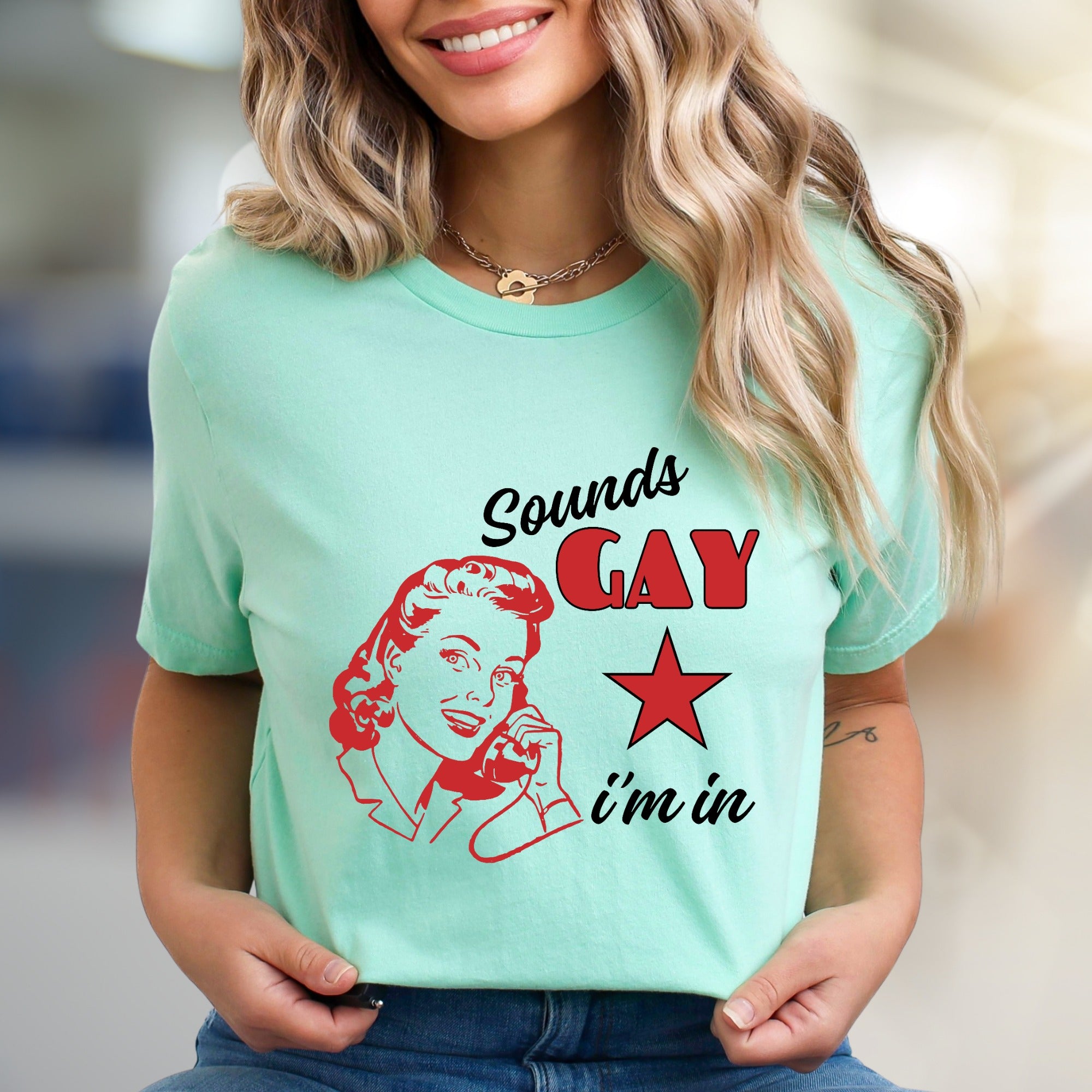 "Sounds Gay, I'm In" Retro Graphic Tee, a Quirky Pick for Activists