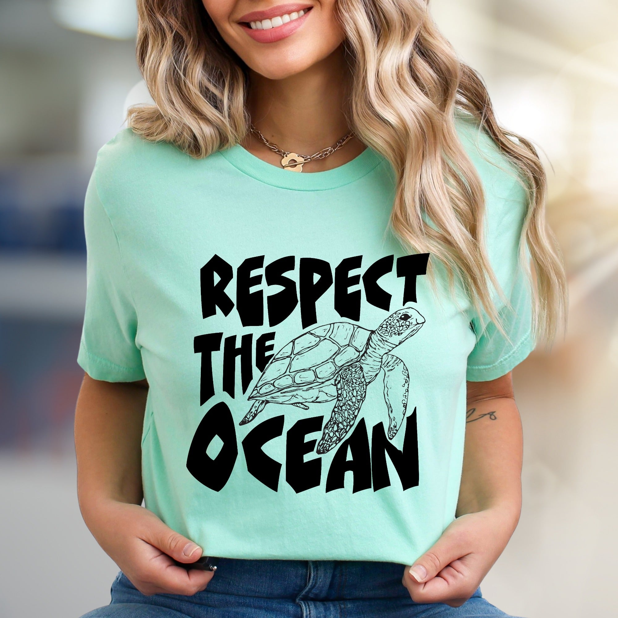 "Respect The Ocean" Sea Turtle Graphic Tee, an Eco-Conscious Pick for Ocean Advocates