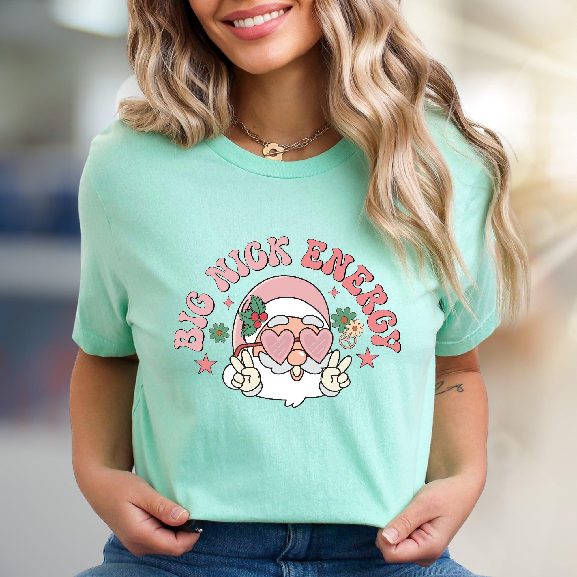 "Big Nick Energy" Hippie Santa Graphic Tee, a Groovy Holiday Pick for Fun Lovers