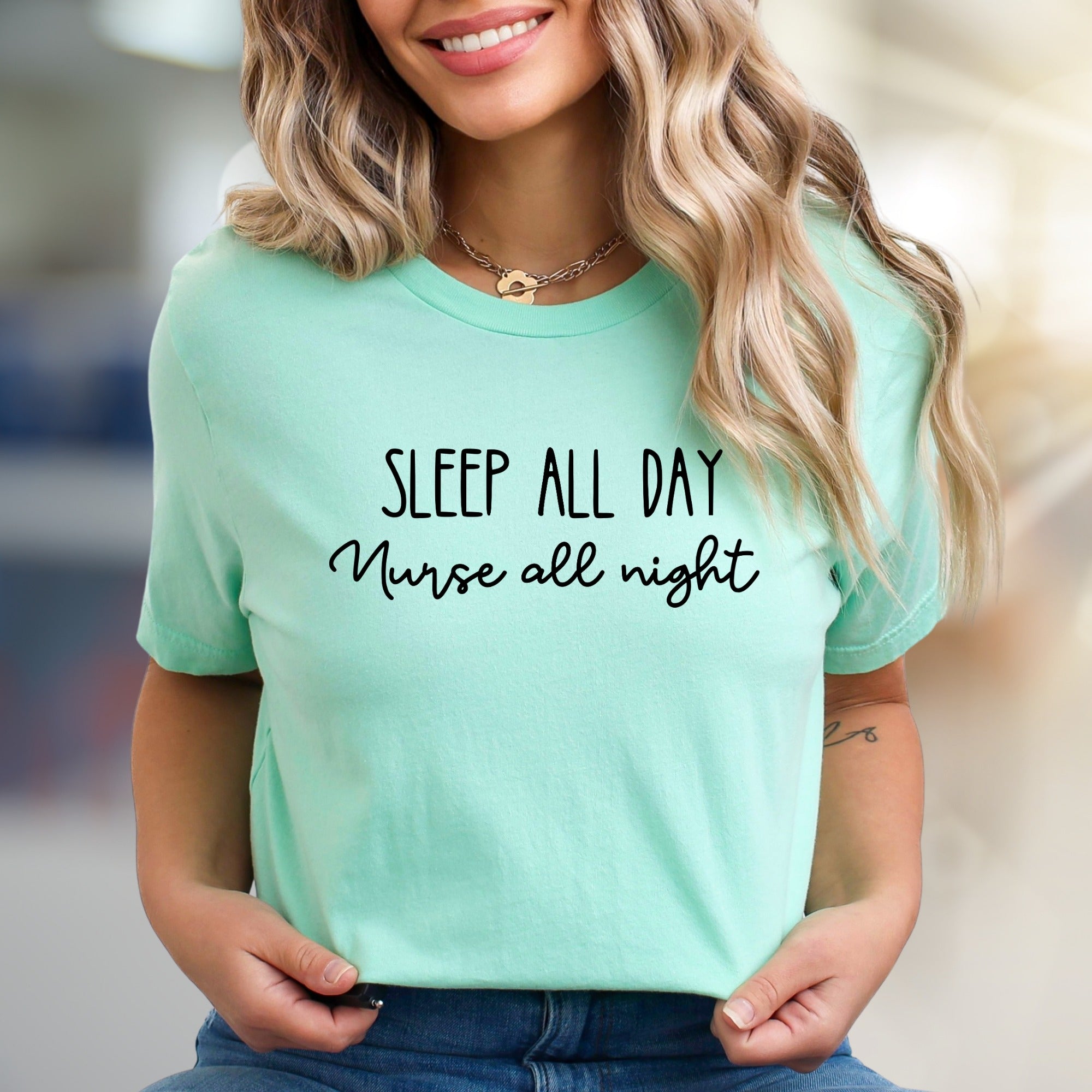 "Sleep All Day Nurse All Night" Nurse Life Graphic Tee, a Gritty Daily Essential for Healthcare Heroes